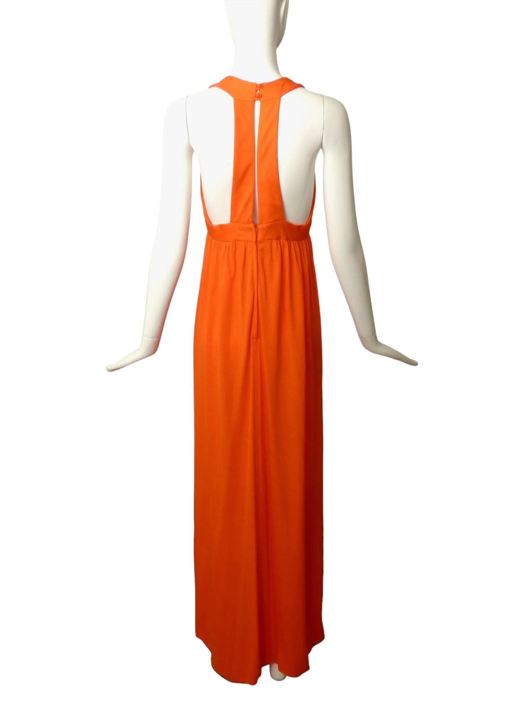 1970s Orange Knit Maxi Dress & Scarf, Size 6