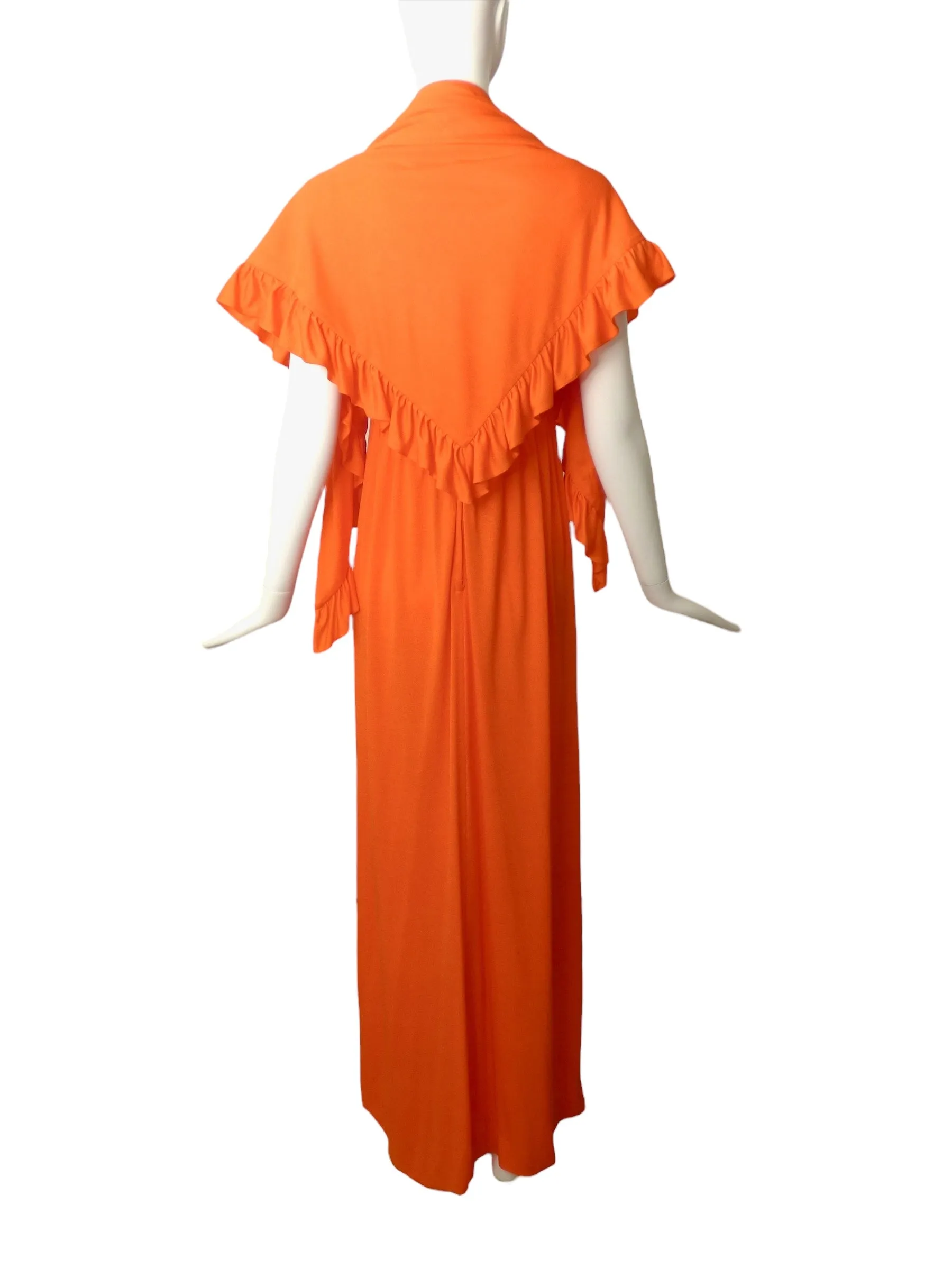 1970s Orange Knit Maxi Dress & Scarf, Size 6