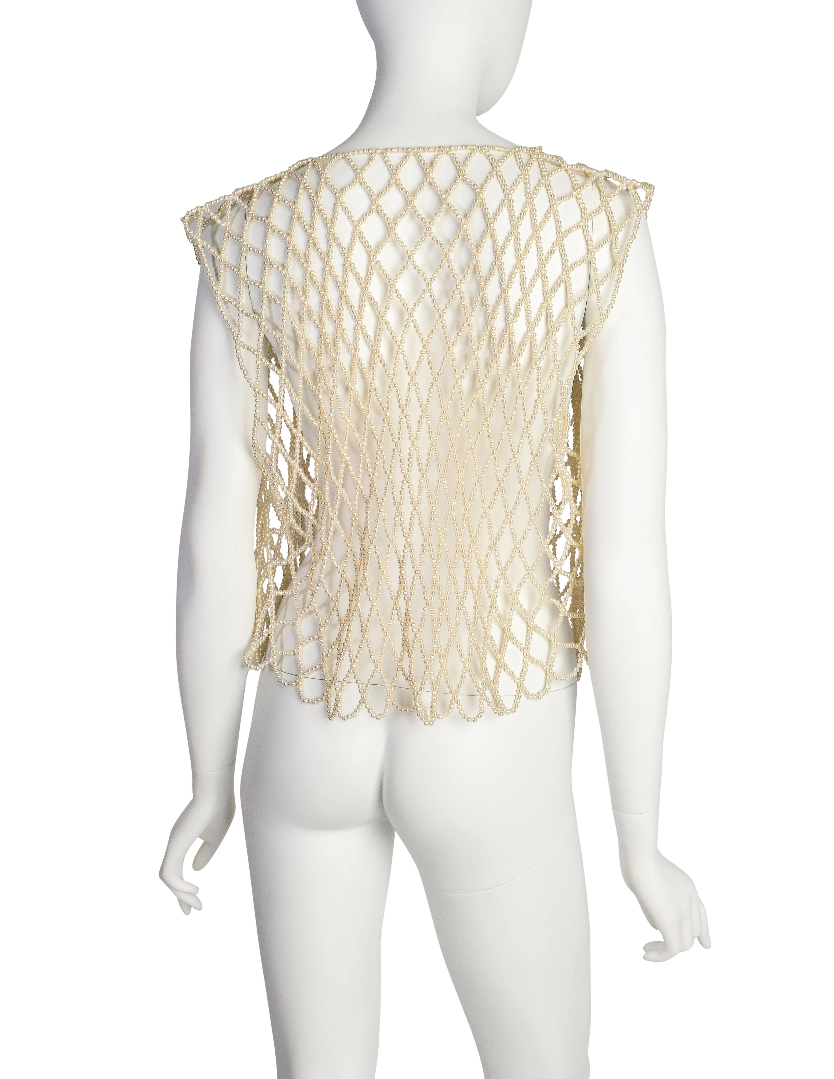 1980s Vintage Creamy Pearl Open Net Vest