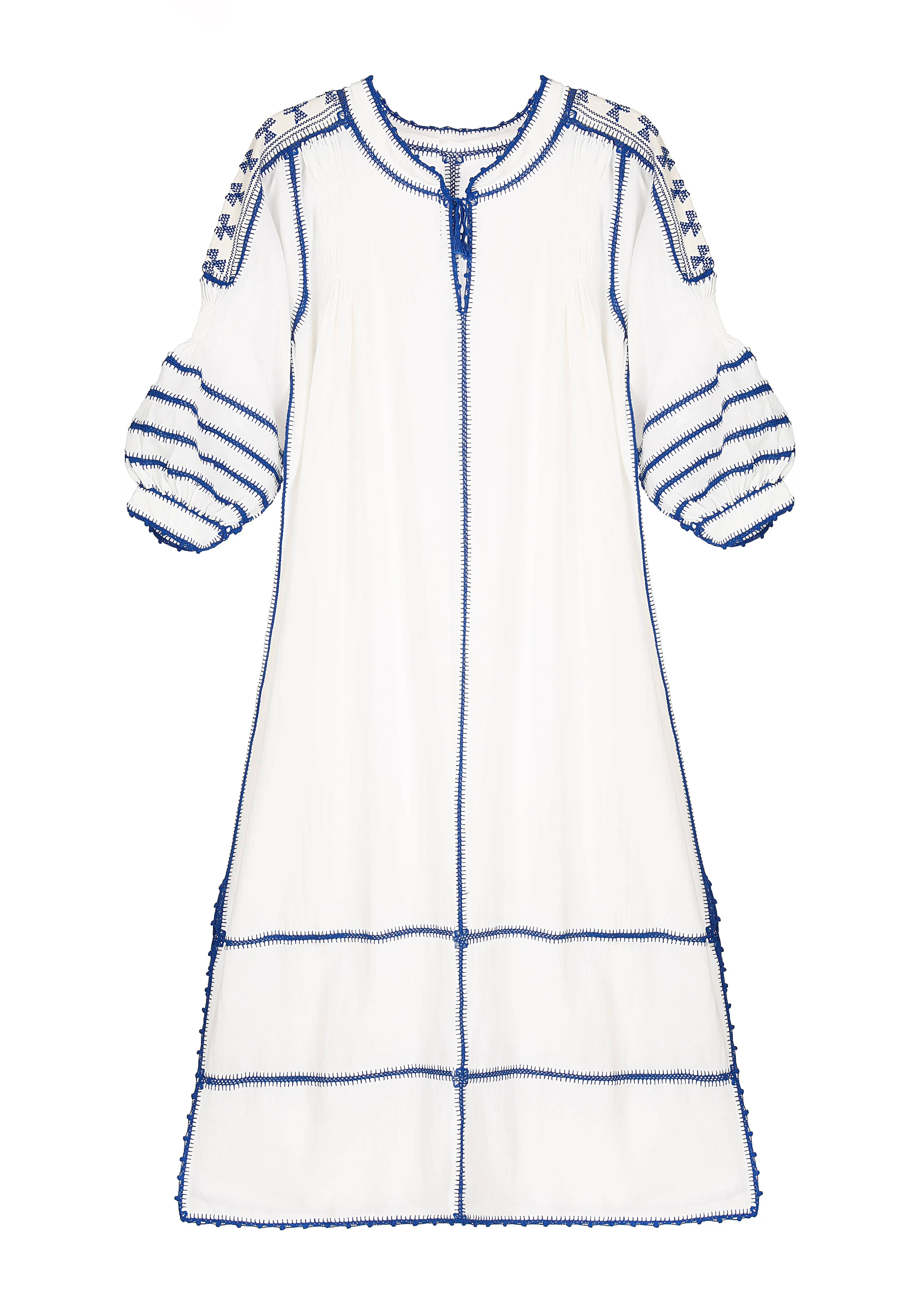 Amorcita Mexican Dress - Ivory, Blue