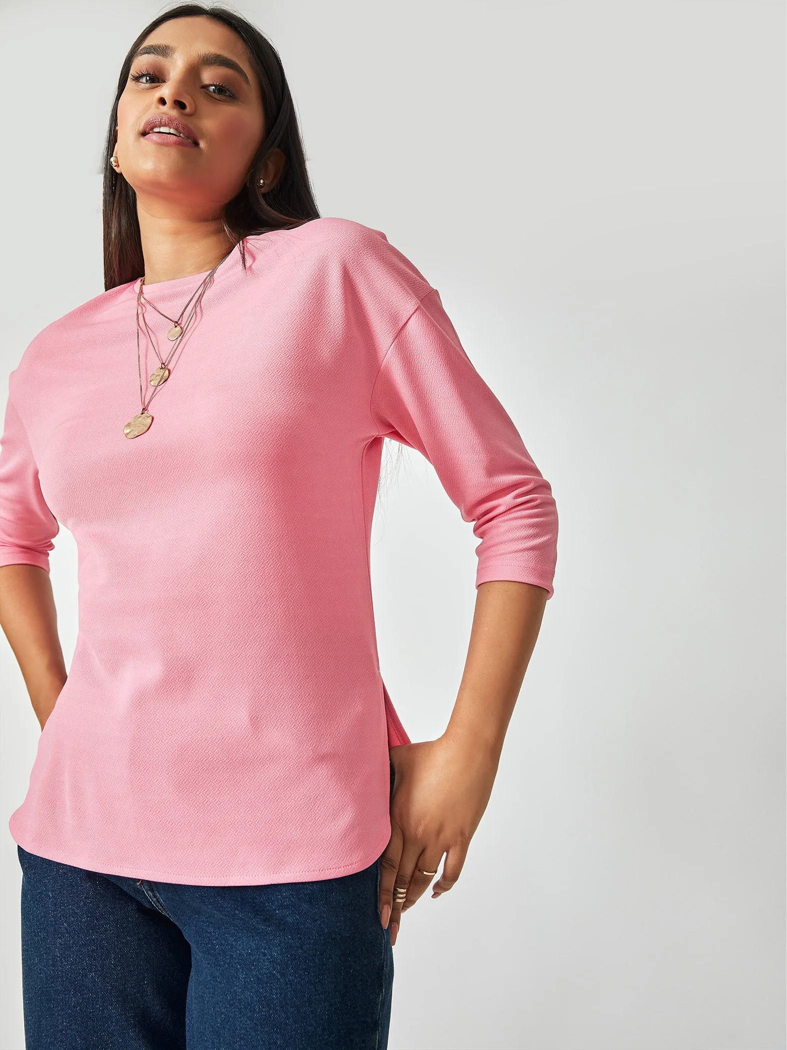 Baby Pink Round Hem Top