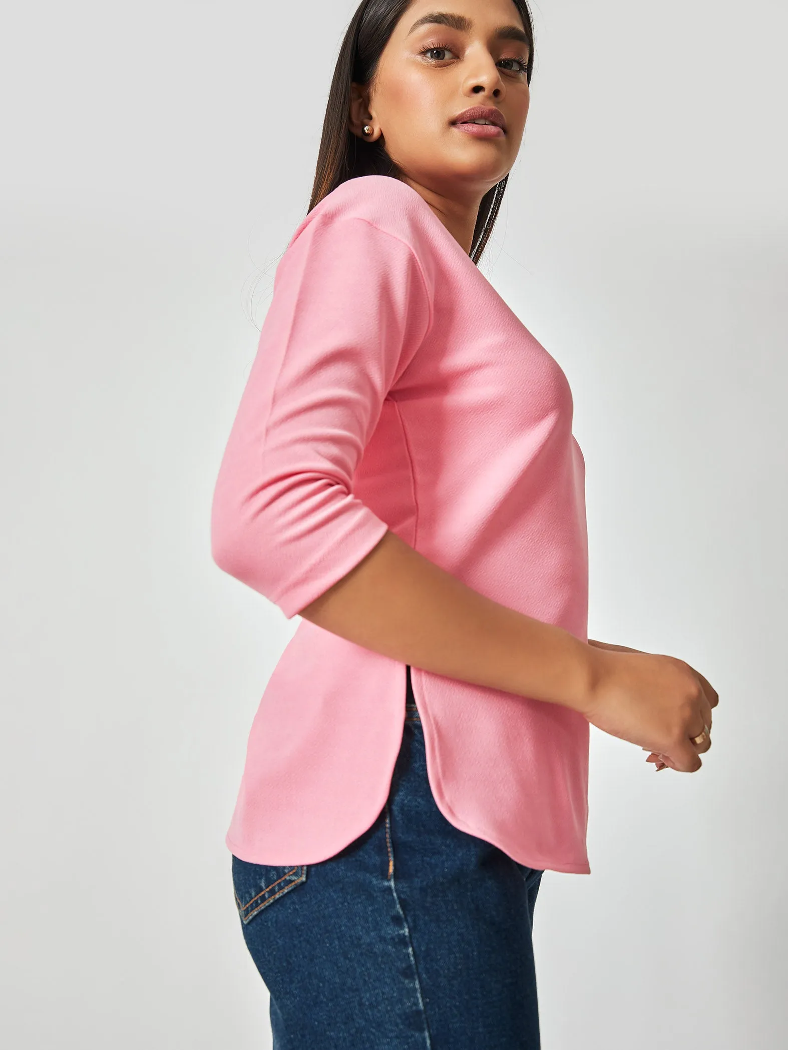 Baby Pink Round Hem Top