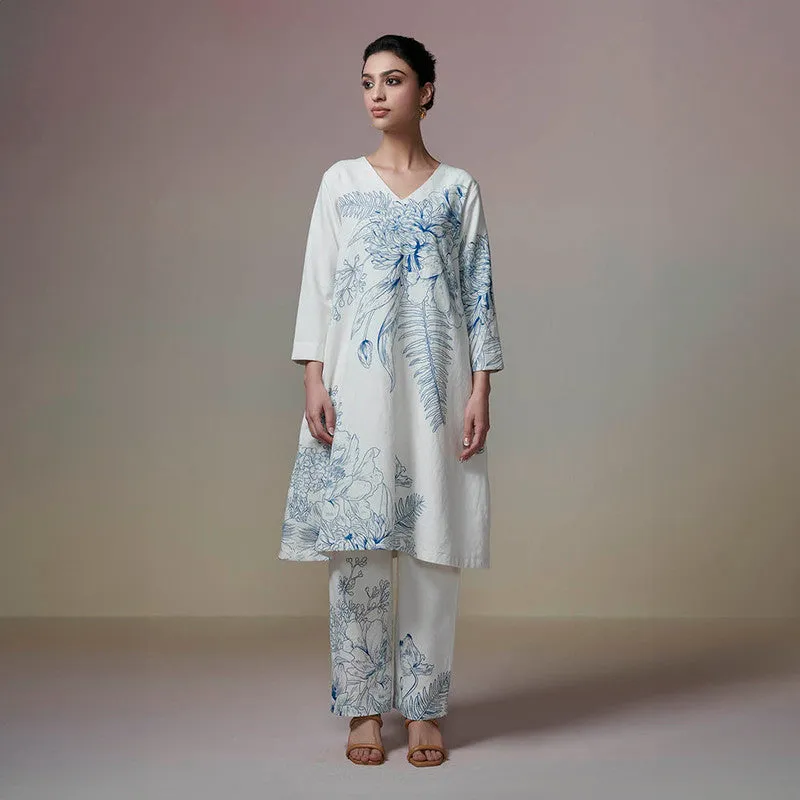 Cotton Linen Kurta Set for Women | Ivory