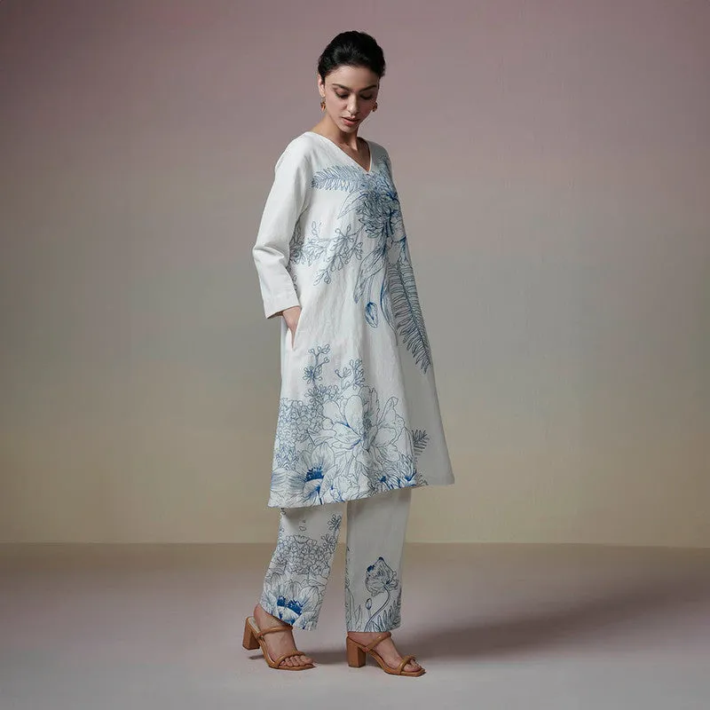 Cotton Linen Kurta Set for Women | Ivory
