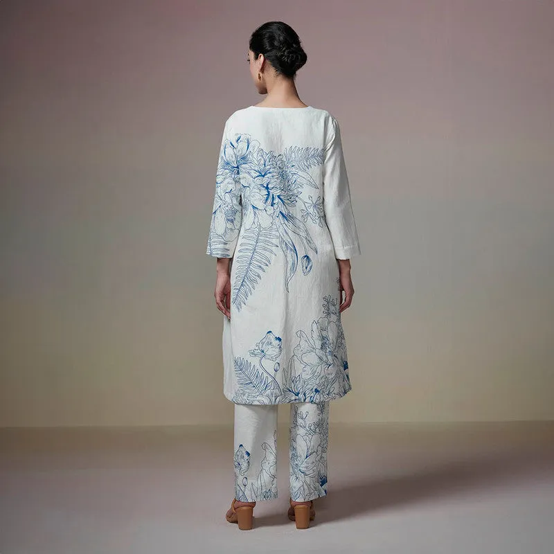 Cotton Linen Kurta Set for Women | Ivory
