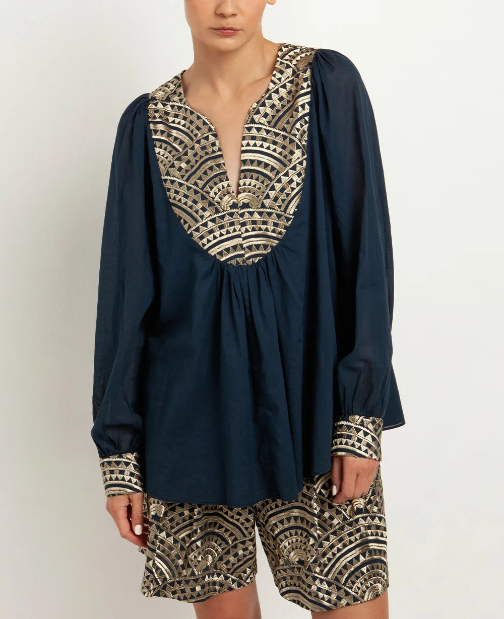 COTTON TUNIC BLOUSE "TRIANGLE"