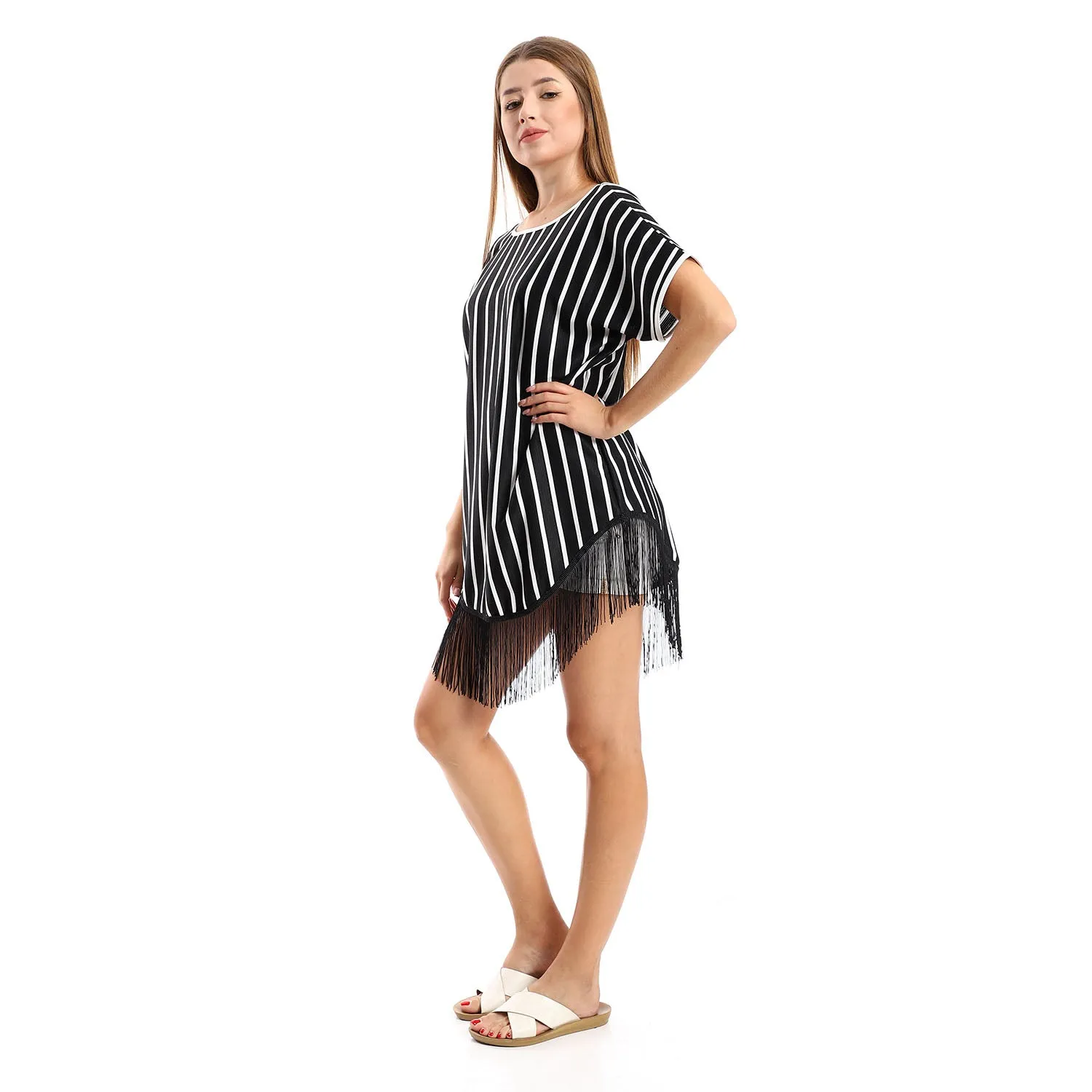 Deep Open Back Striped Tunic - Kady
