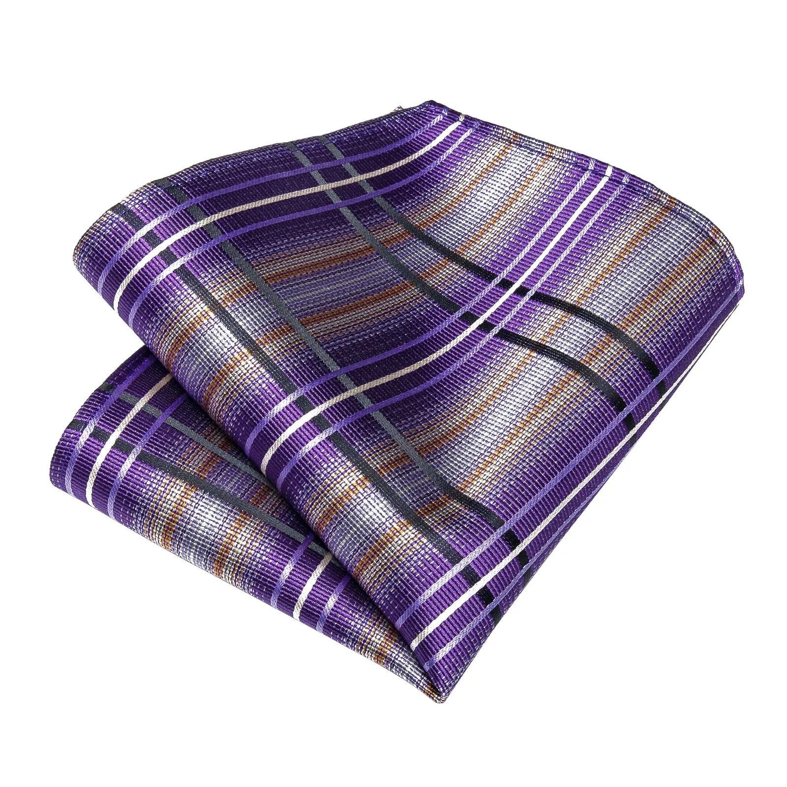 DiBanGu Mens Tie Purple Black Striped Silk Tie Handkerchief Cufflinks Set