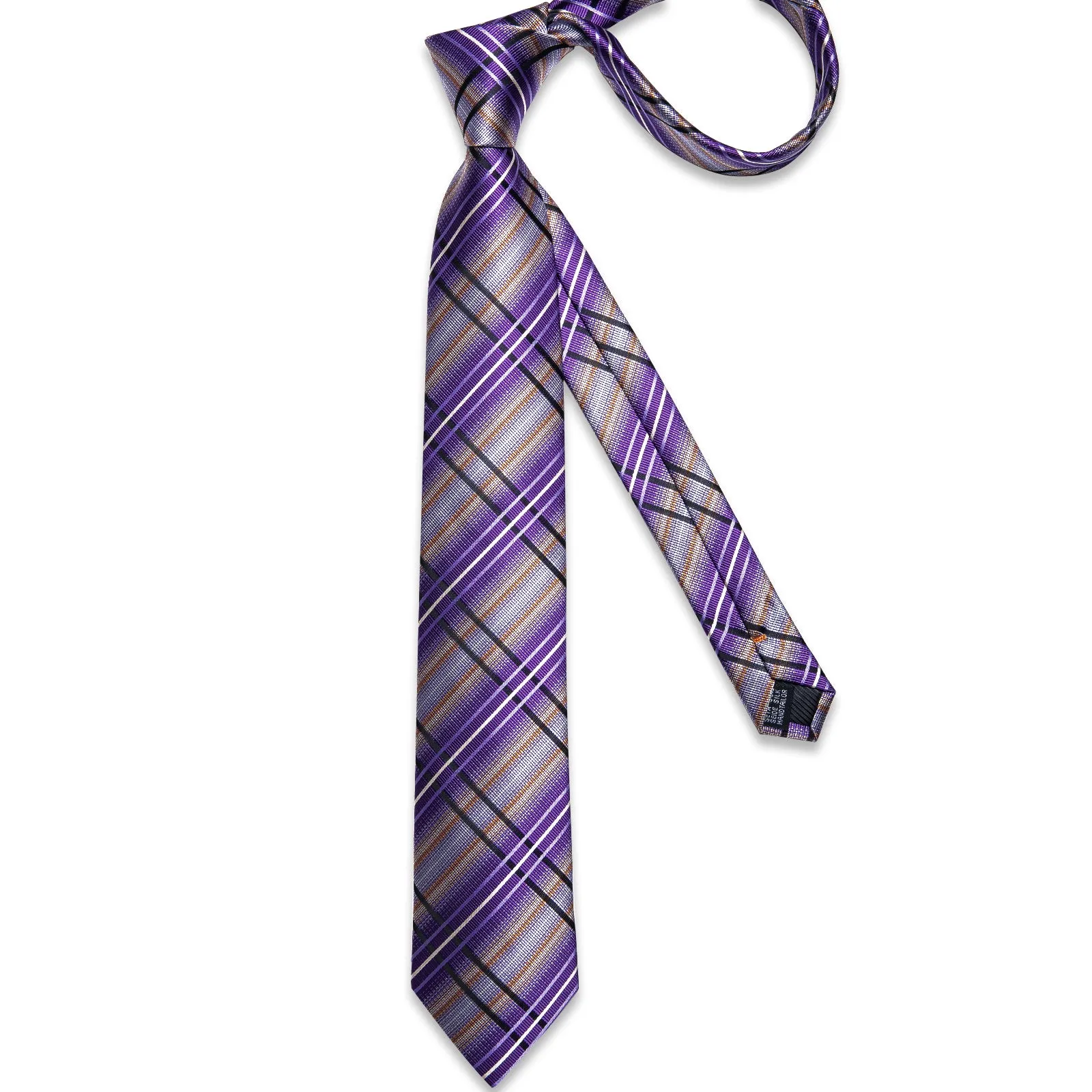 DiBanGu Mens Tie Purple Black Striped Silk Tie Handkerchief Cufflinks Set
