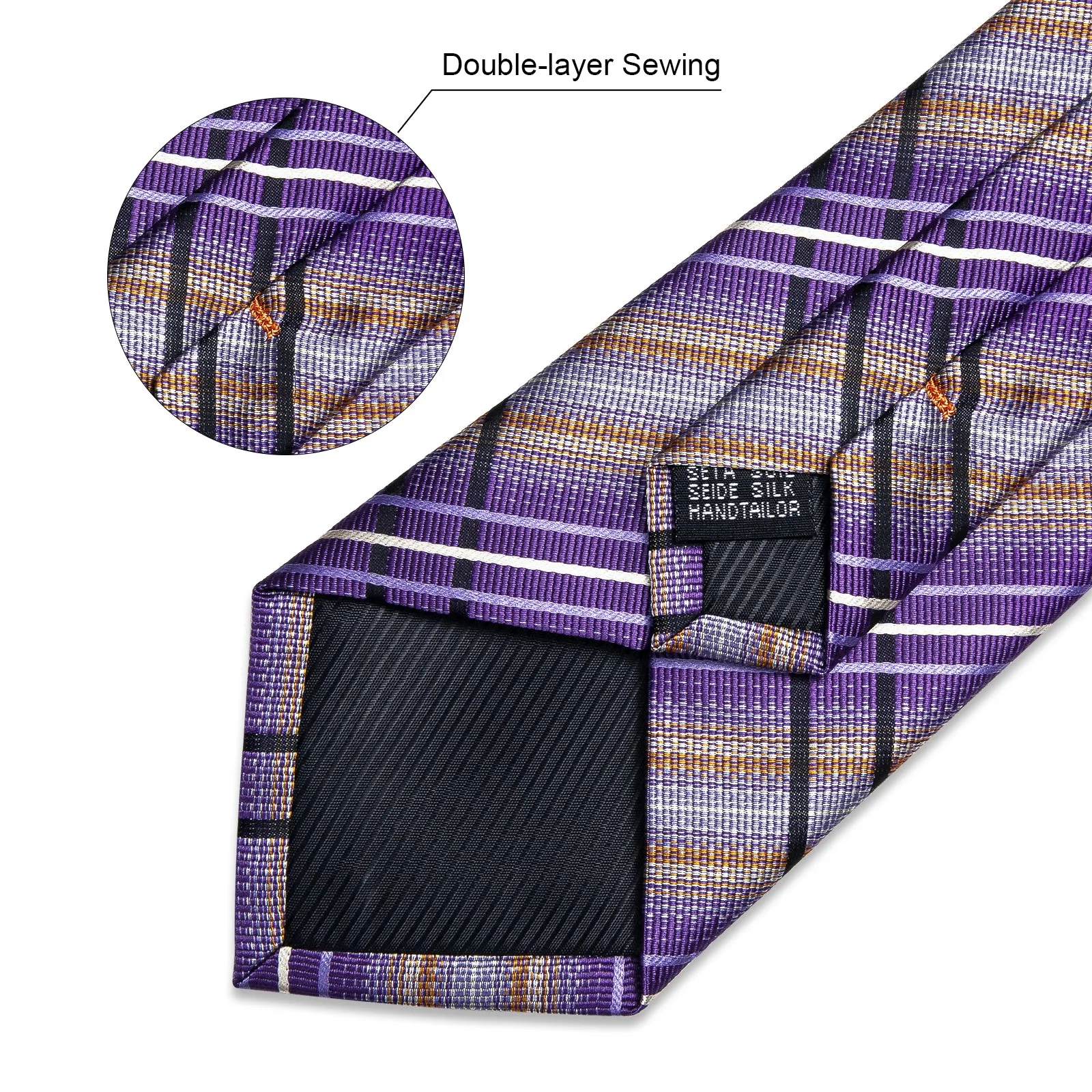 DiBanGu Mens Tie Purple Black Striped Silk Tie Handkerchief Cufflinks Set