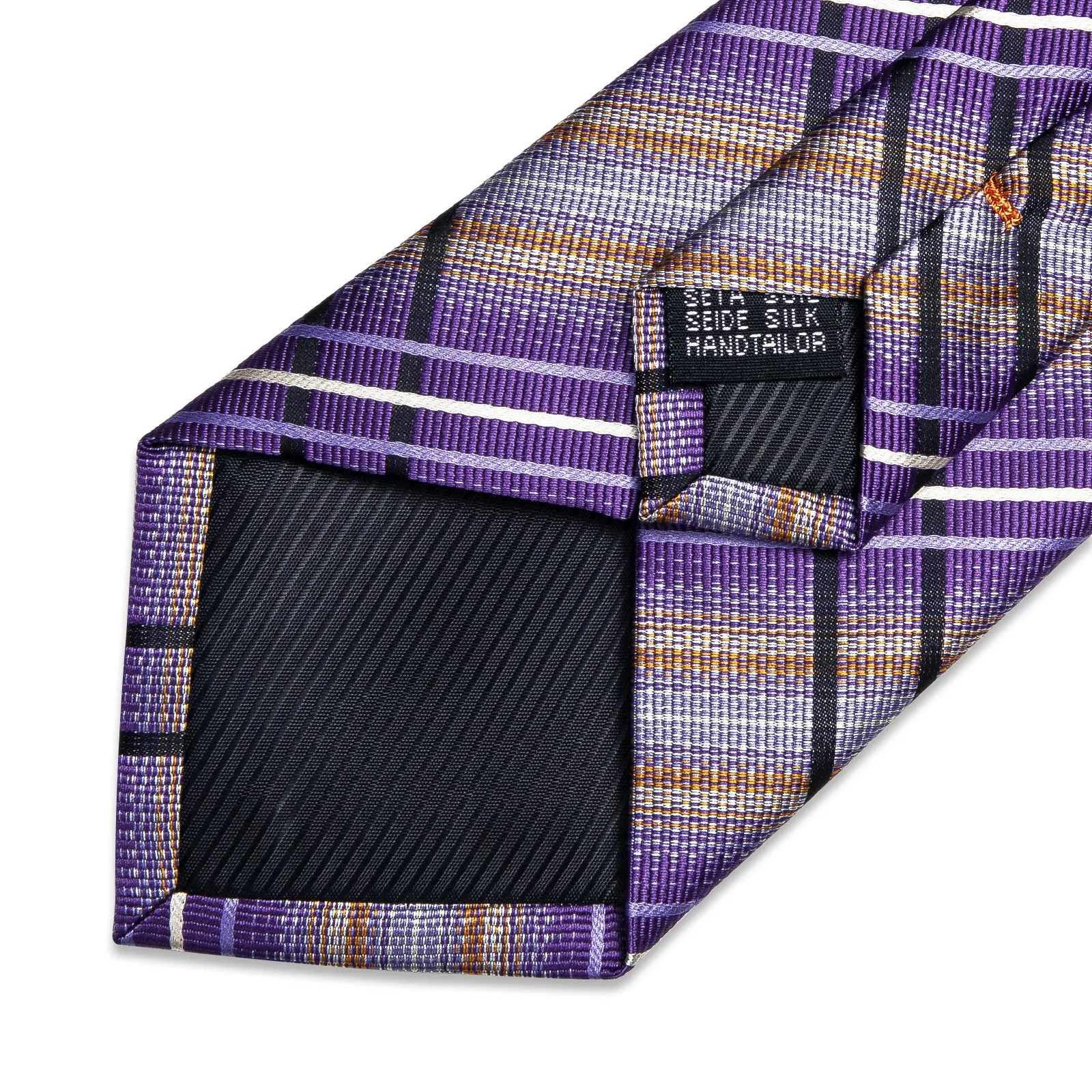 DiBanGu Mens Tie Purple Black Striped Silk Tie Handkerchief Cufflinks Set
