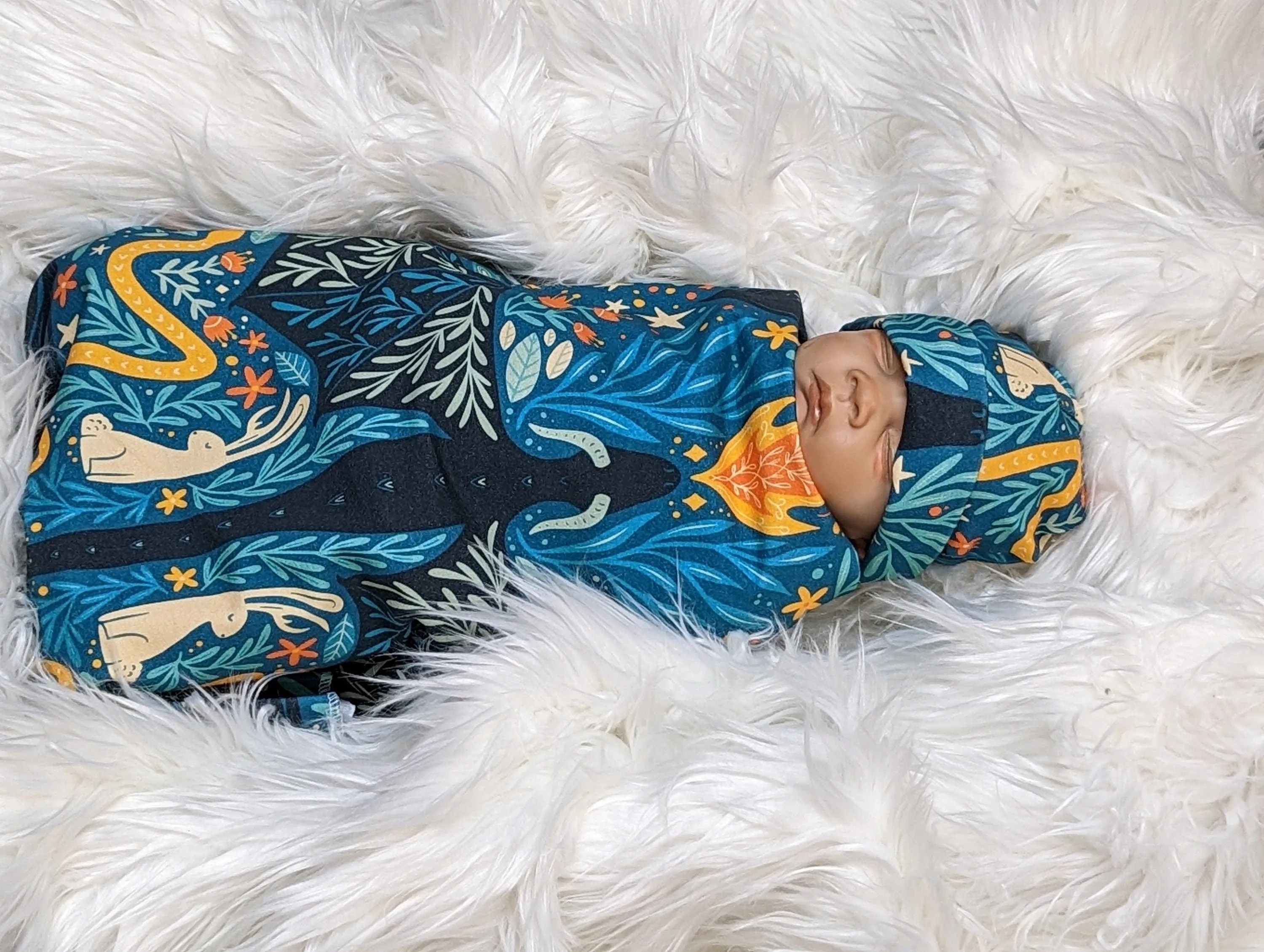 Dragon Baby Swaddle   Hat or Band,WhimsiGoth Baby Stuff,Fantasy Nursery,Gryphon Cat Goth Baby,Blue Slate Soft & Stretch,Bats,