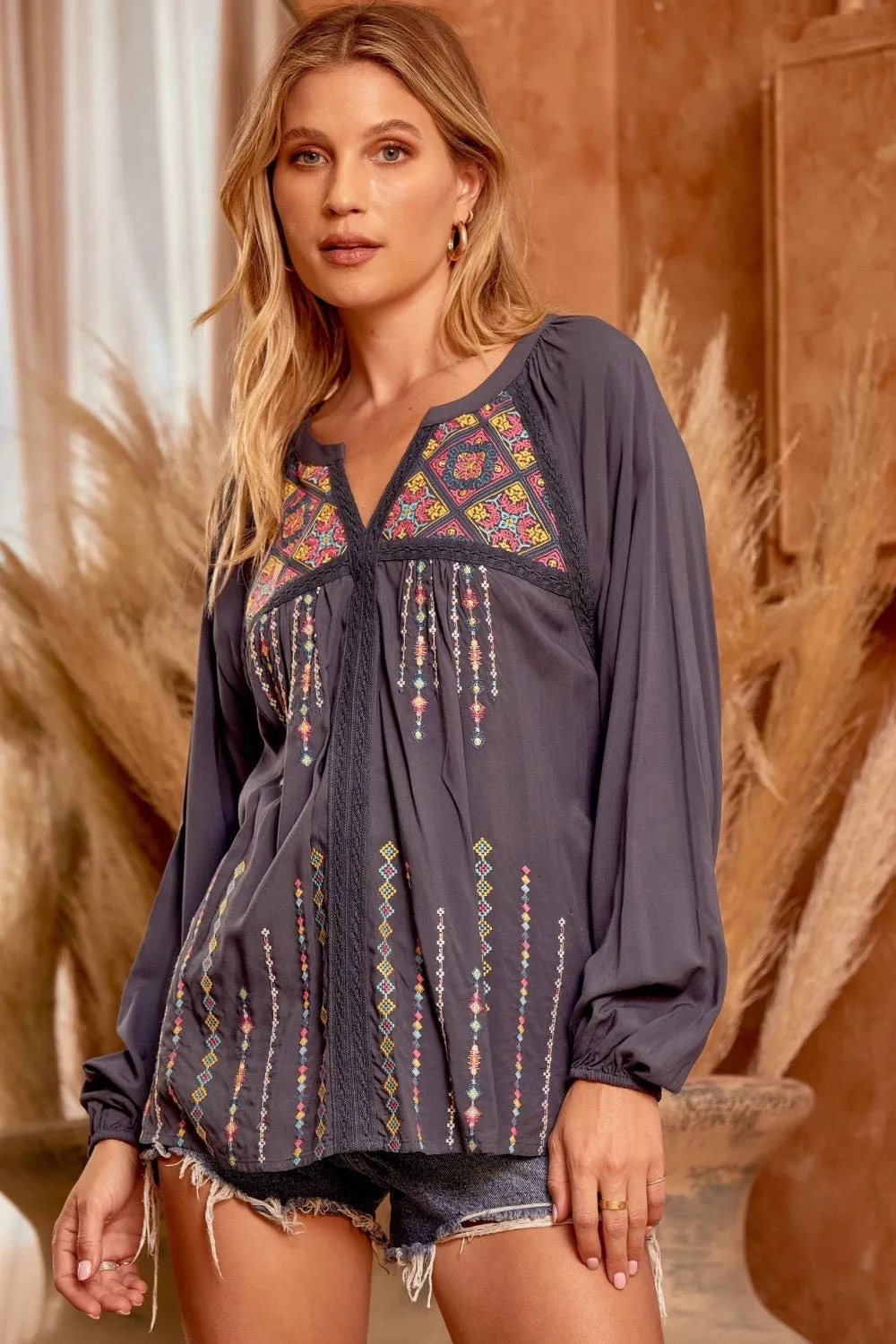 Embroidered Lace Blouse, Midnight