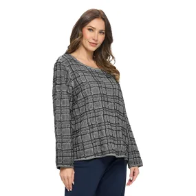 Focus Check-Print Cotton Top in Gunmetal - EC-428-GM