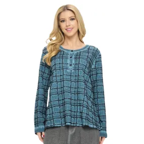 Focus Fashion Checkered Long Sleeve Tunic in Dark Teal - EC-427-TL