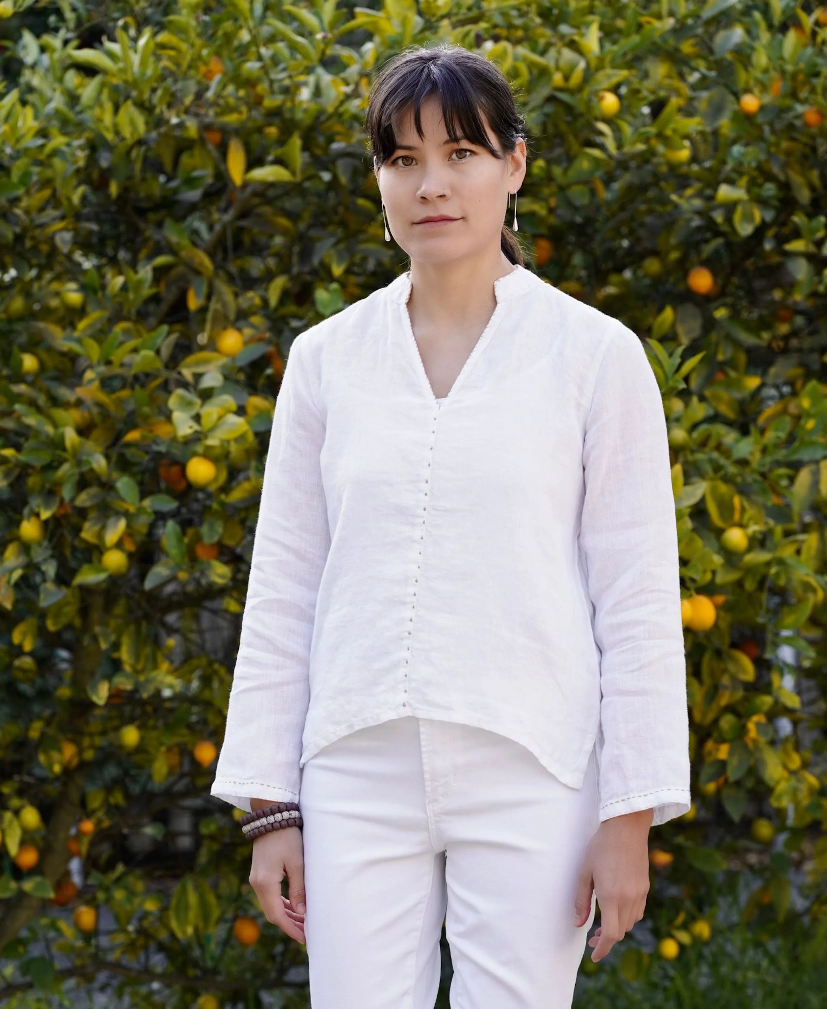 French Knot Linen Top Sky Blue