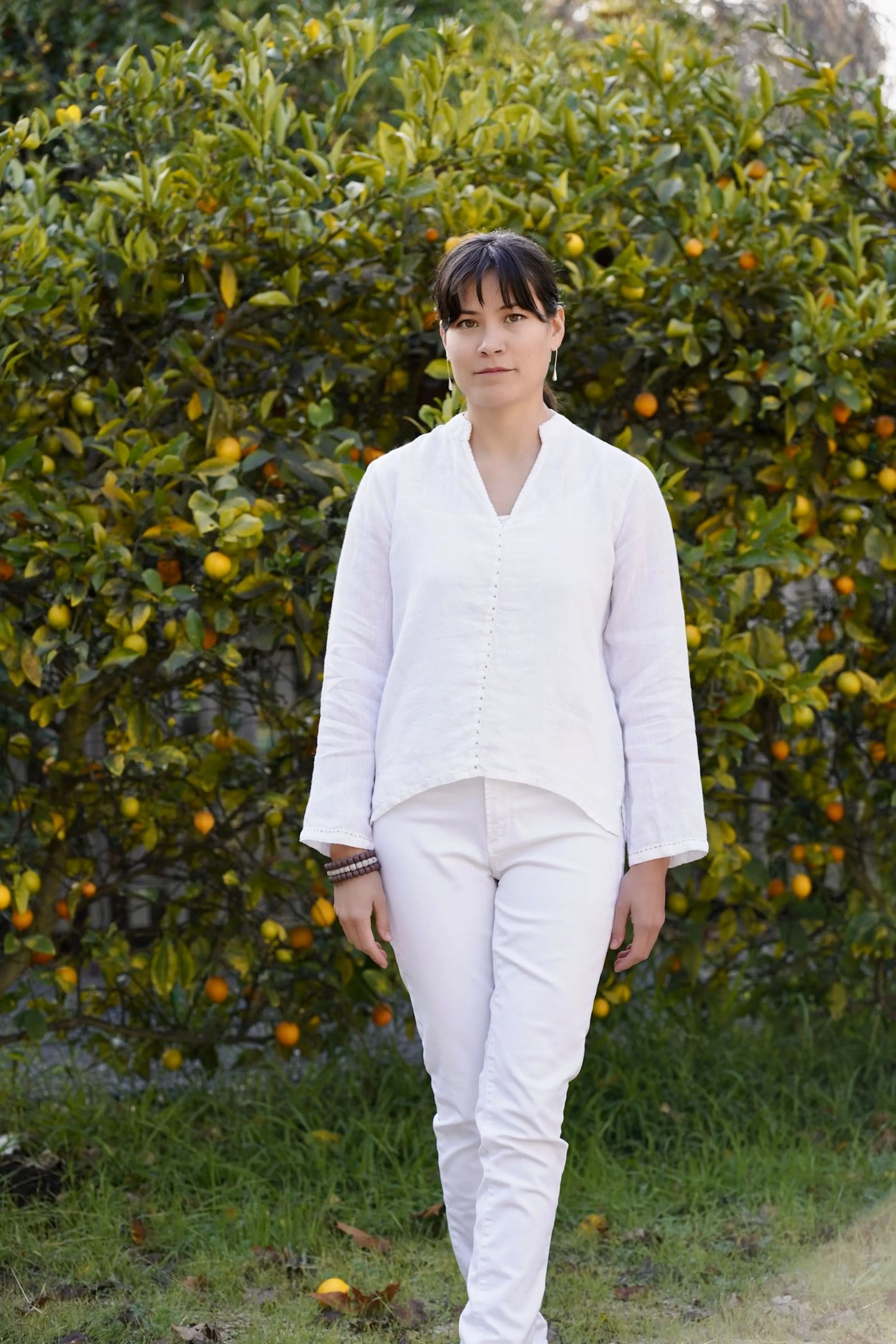 French Knot Linen Top Sky Blue