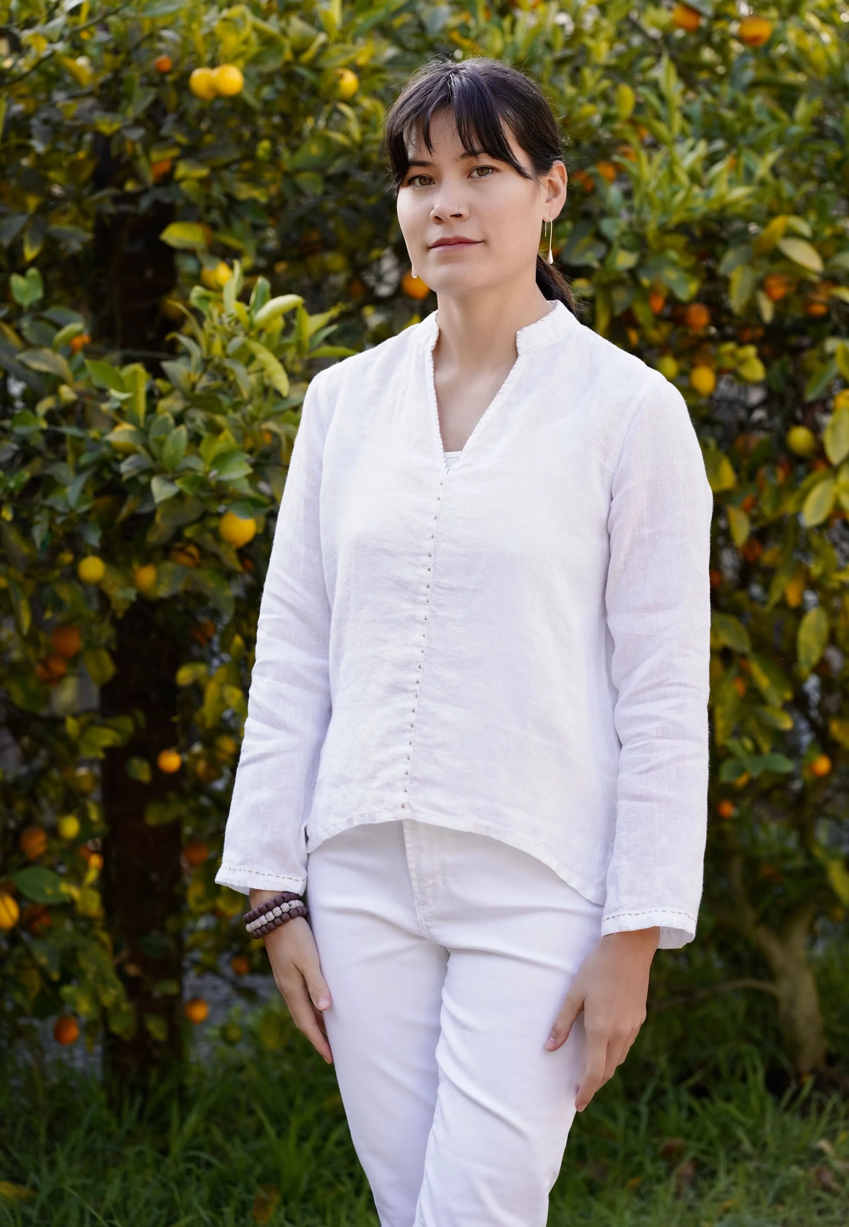 French Knot Linen Top Sky Blue