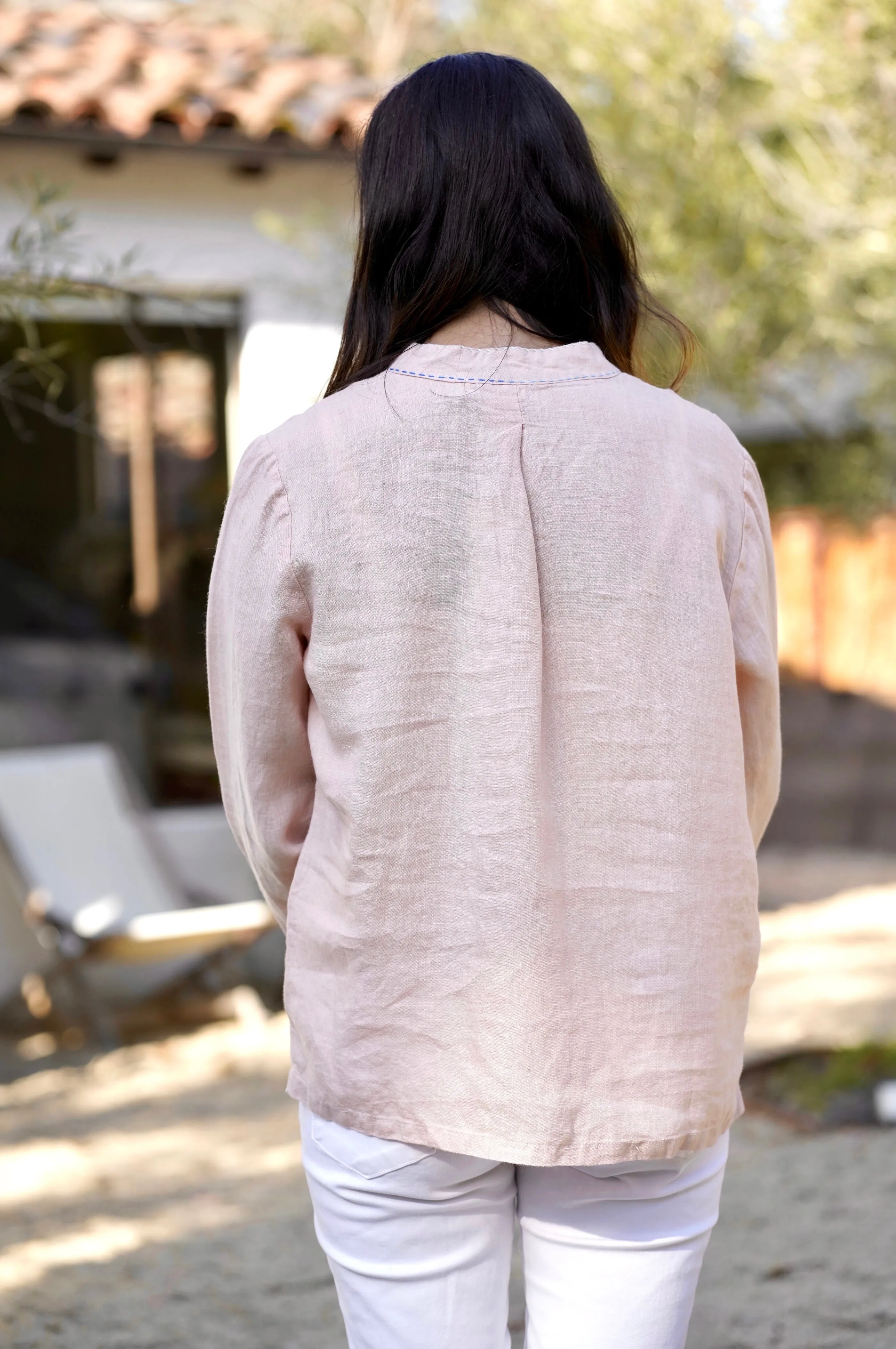 French Knot Linen Top Sky Blue
