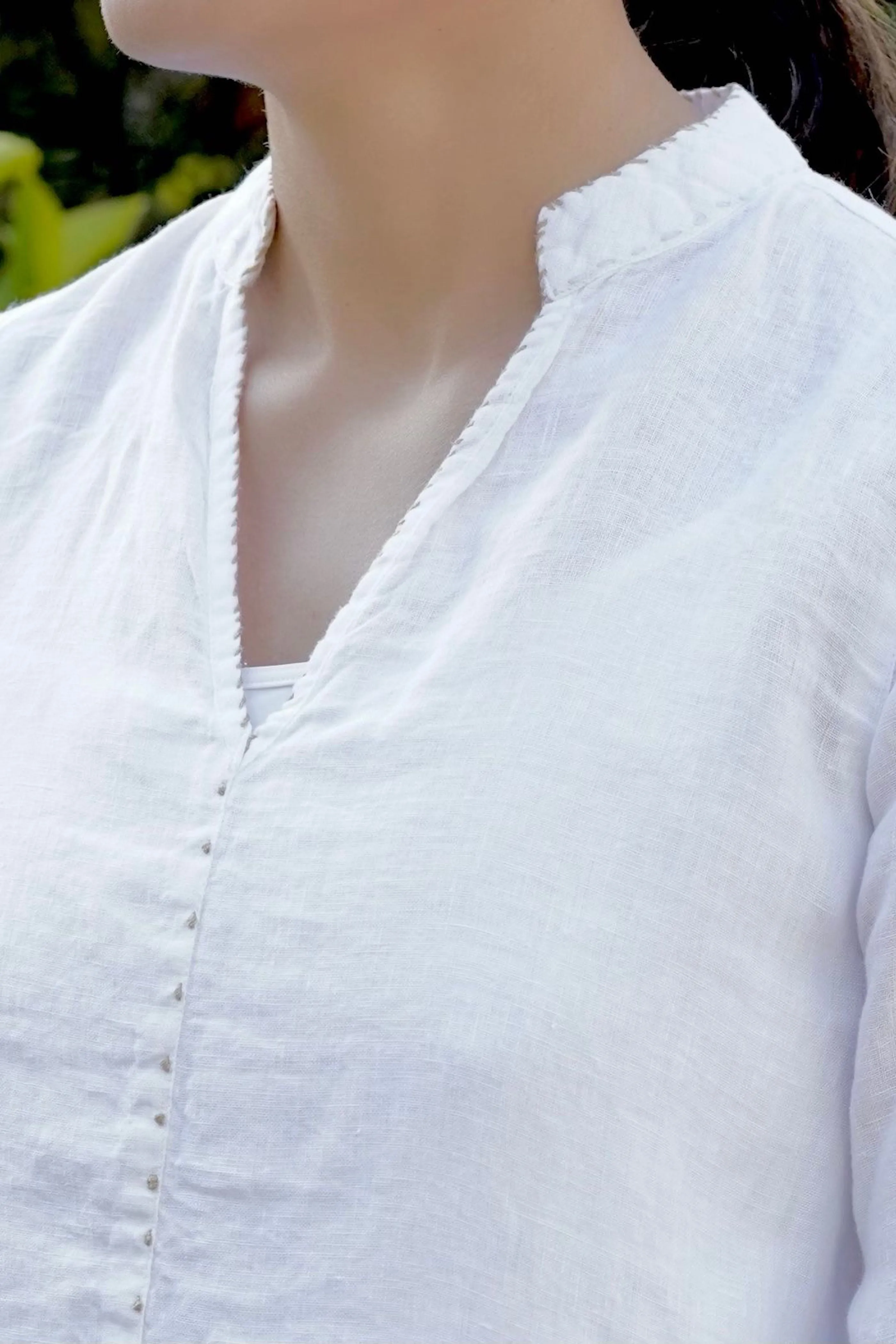 French Knot Linen Top Sky Blue