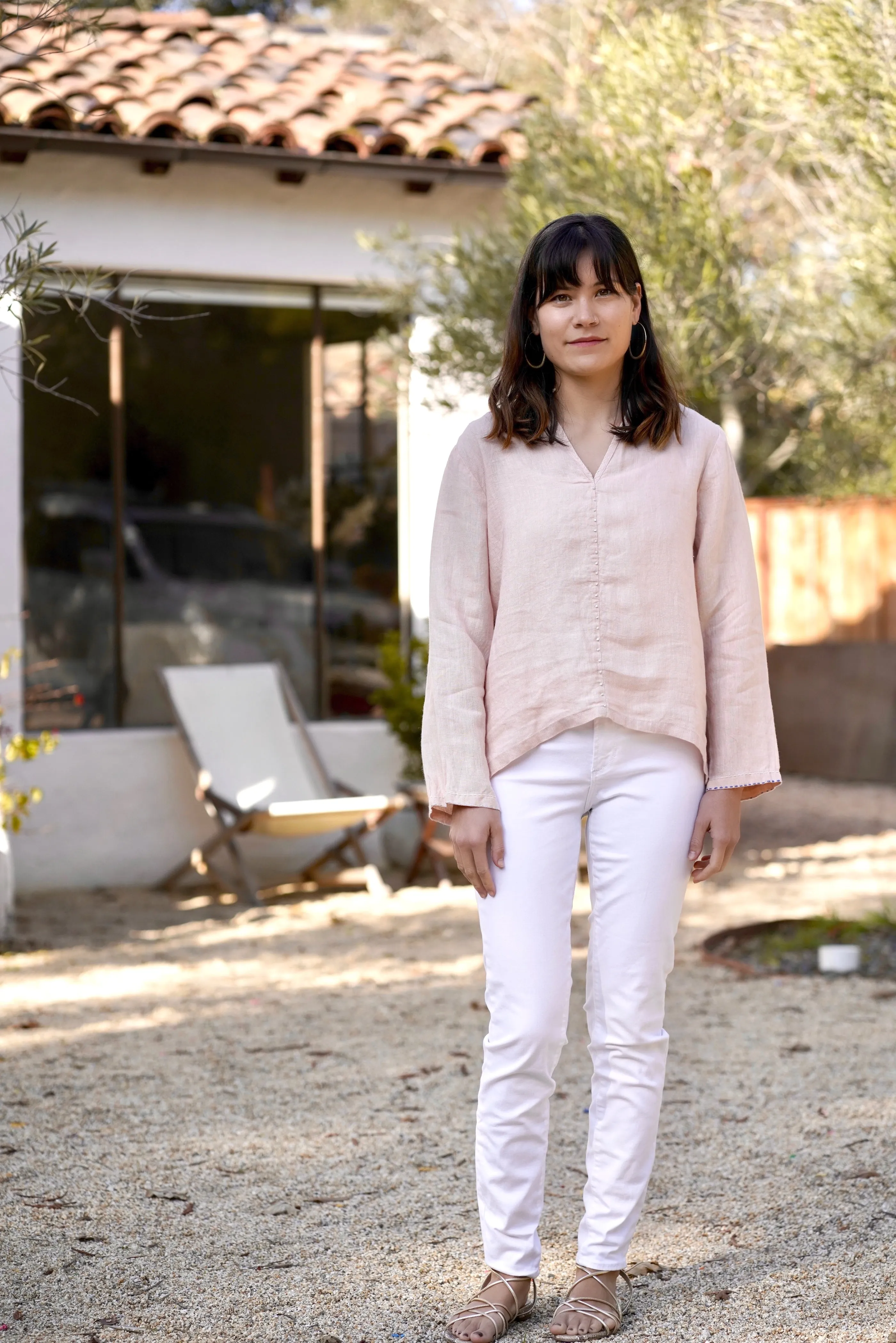 French Knot Linen Top Sky Blue