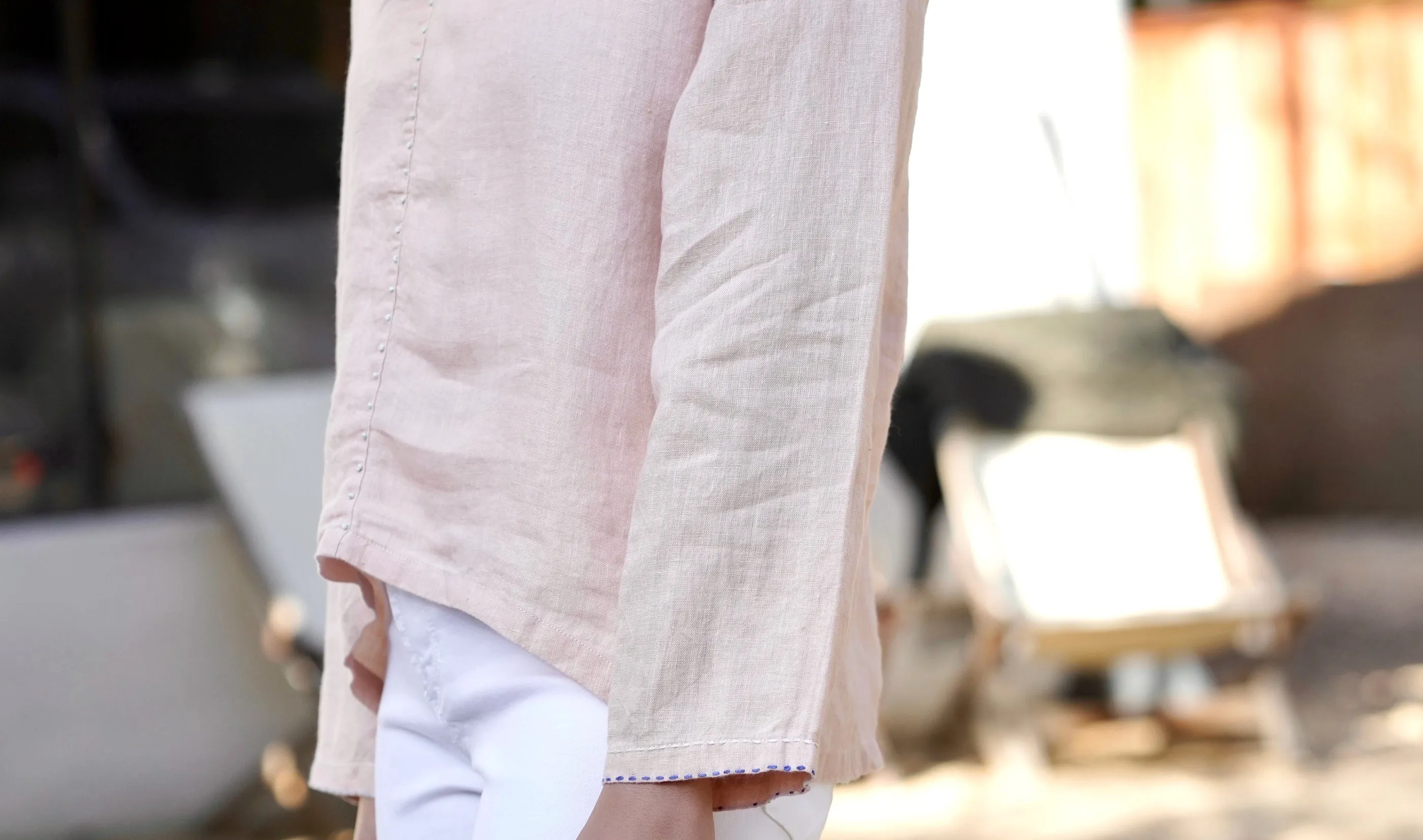 French Knot Linen Top Sky Blue