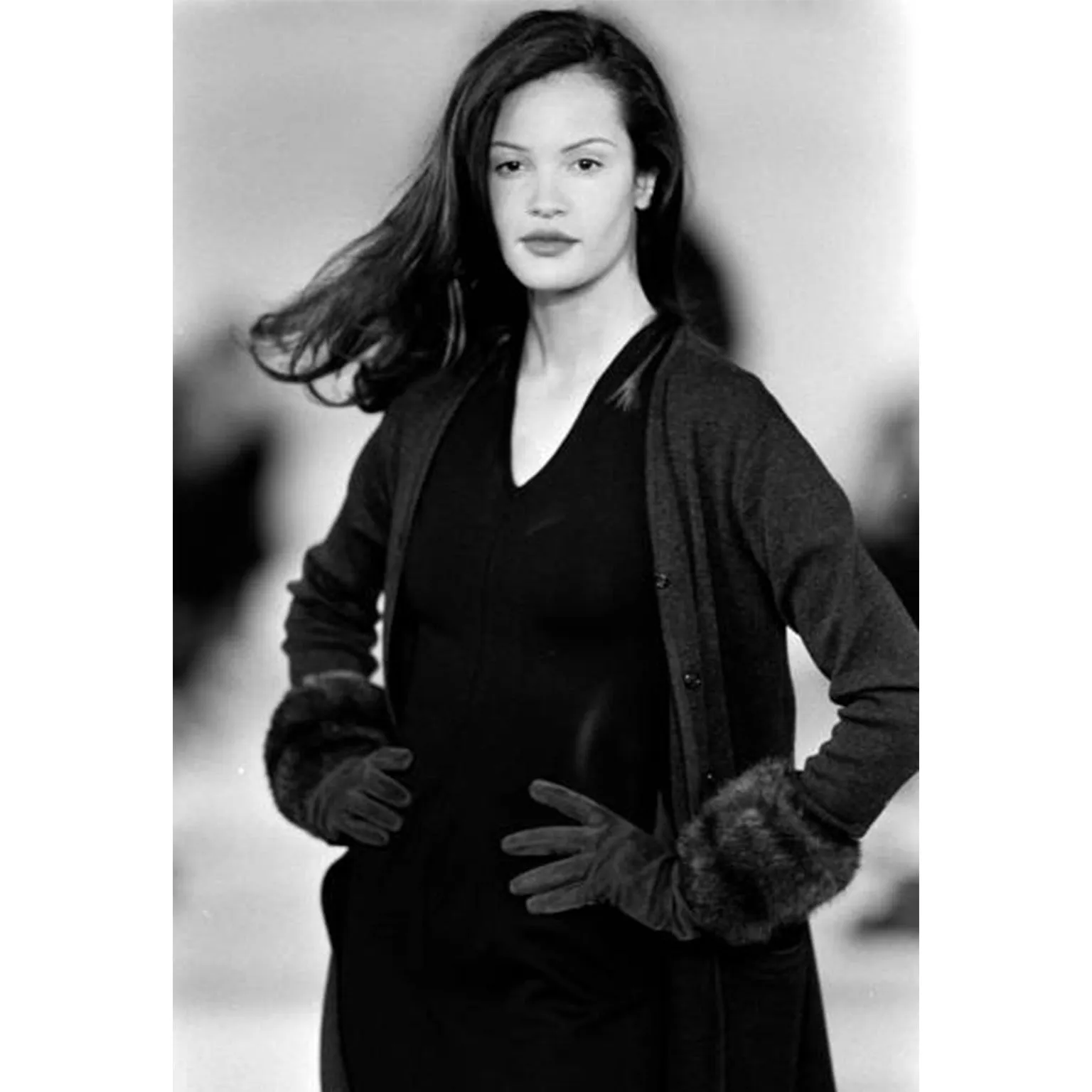 F/W 1993 Isaac Mizrahi Black Merino Wool Cardigan w/ Faux Fur Cuffs