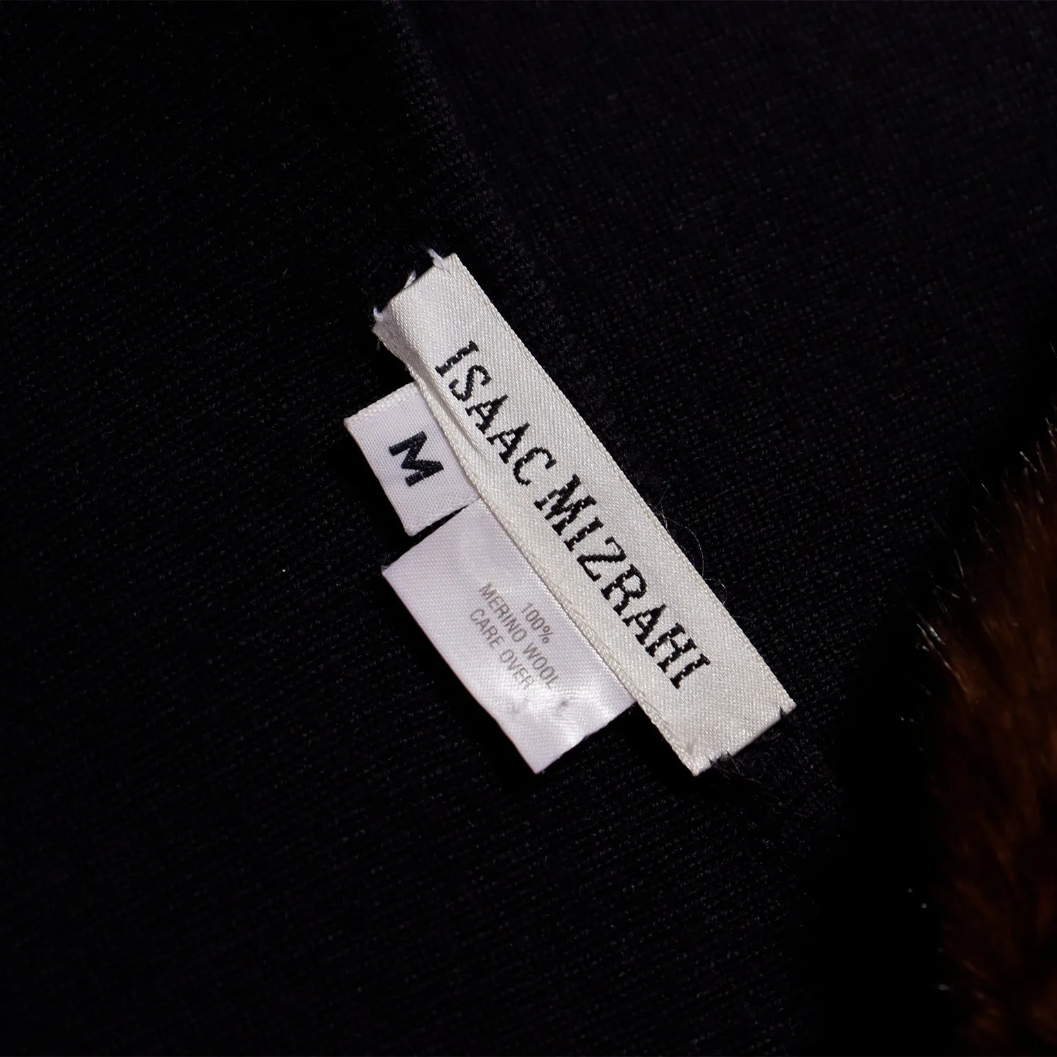 F/W 1993 Isaac Mizrahi Black Merino Wool Cardigan w/ Faux Fur Cuffs