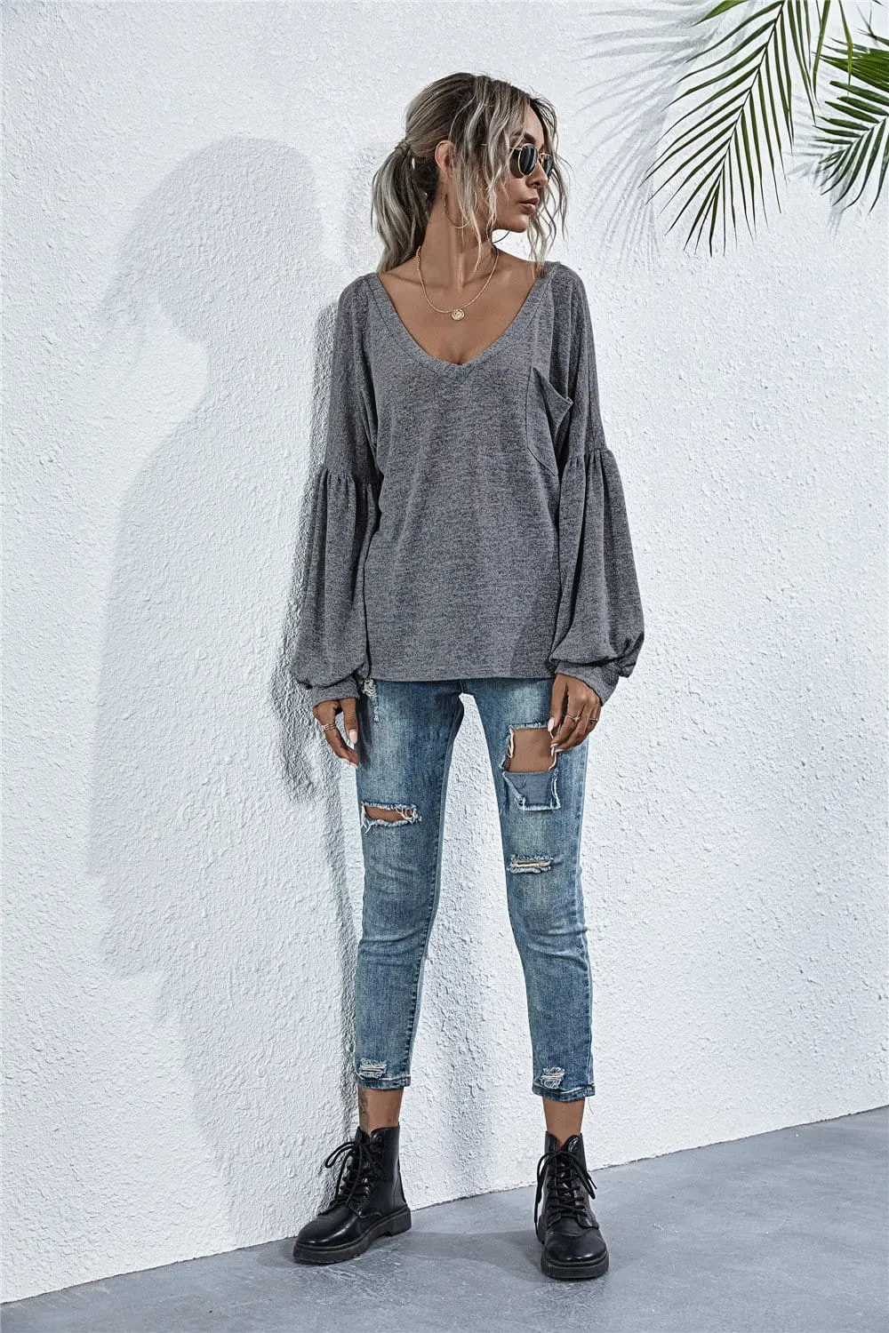 Heather Off-Shoulder Pocket Tunic