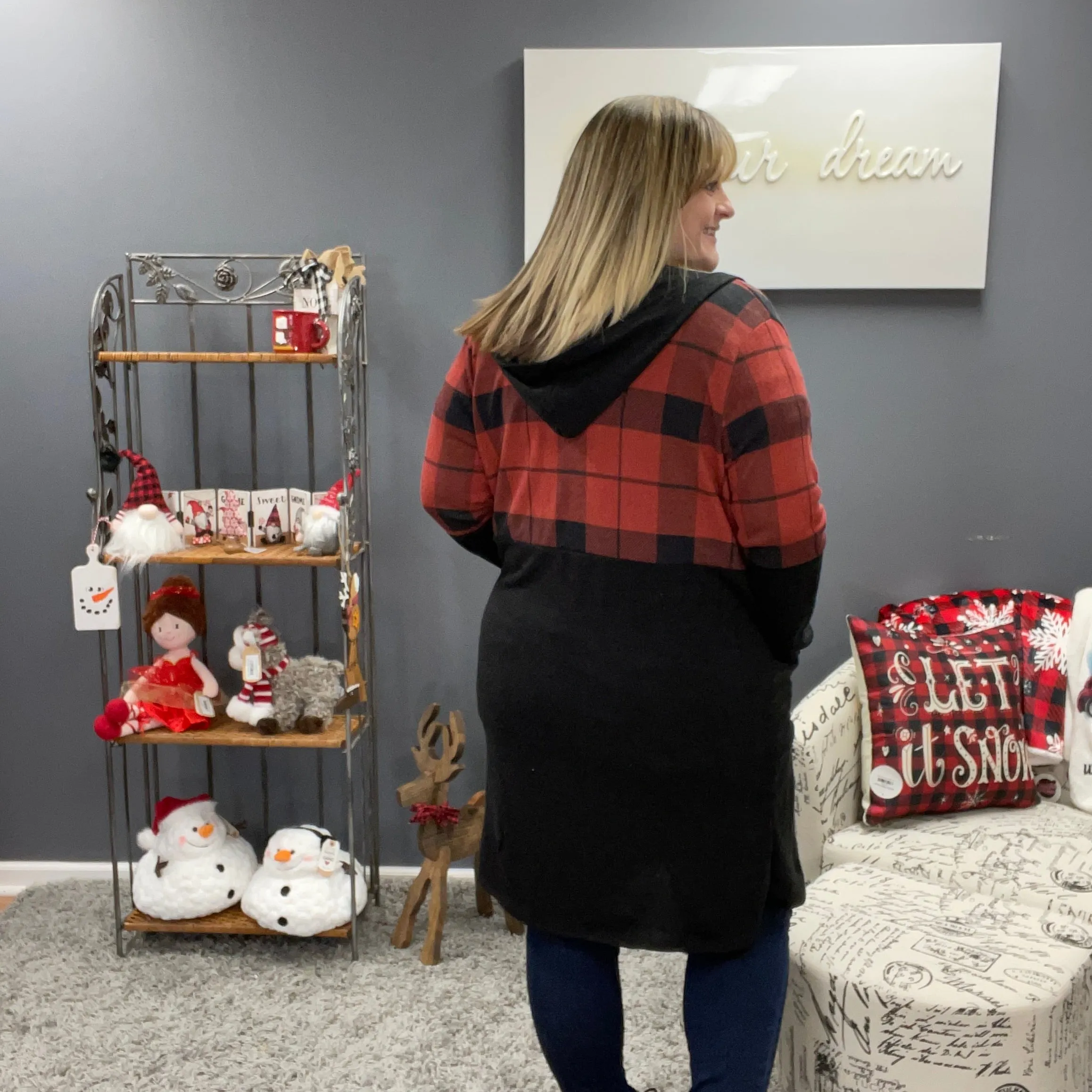 Hooded Buffalo Plaid Cardigan