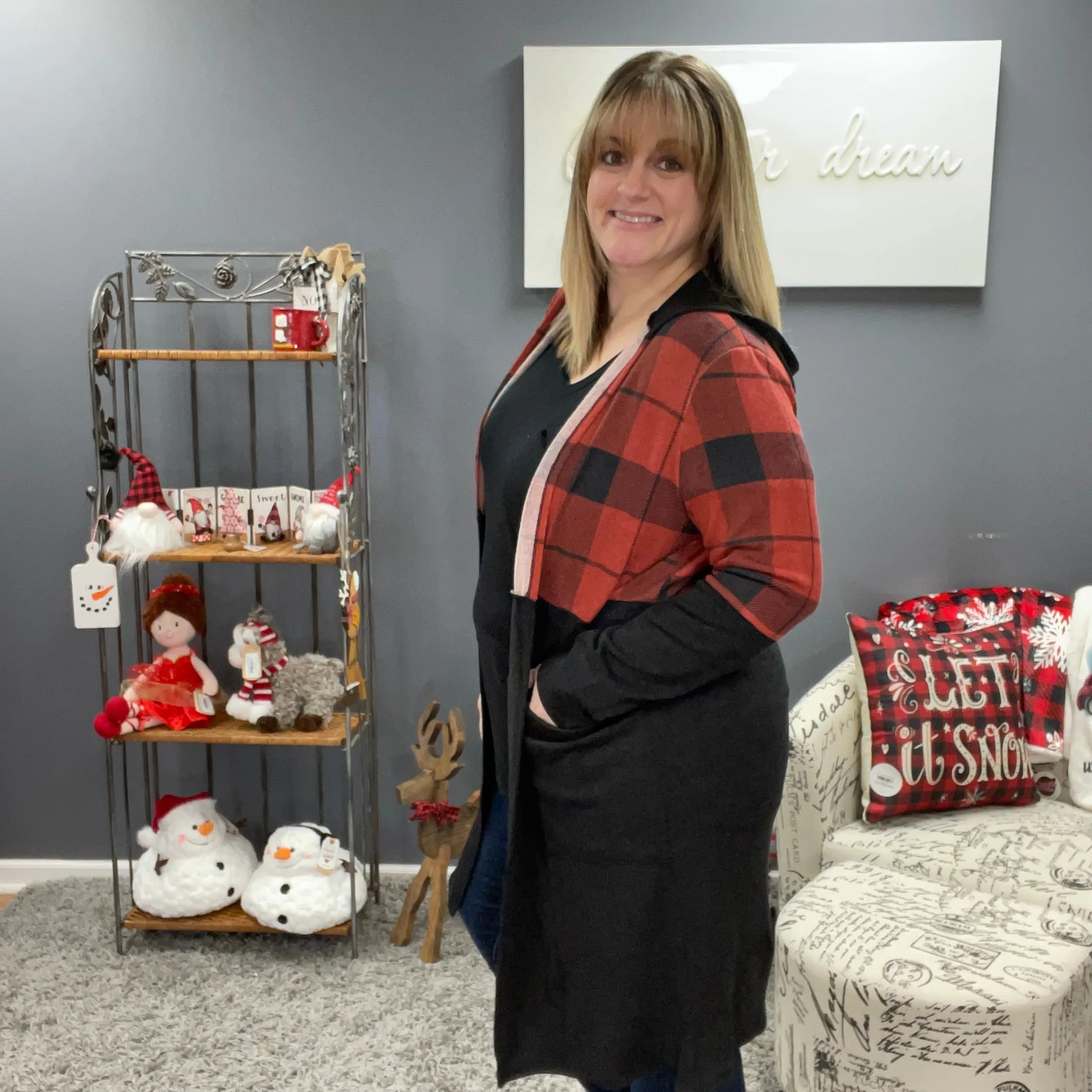Hooded Buffalo Plaid Cardigan