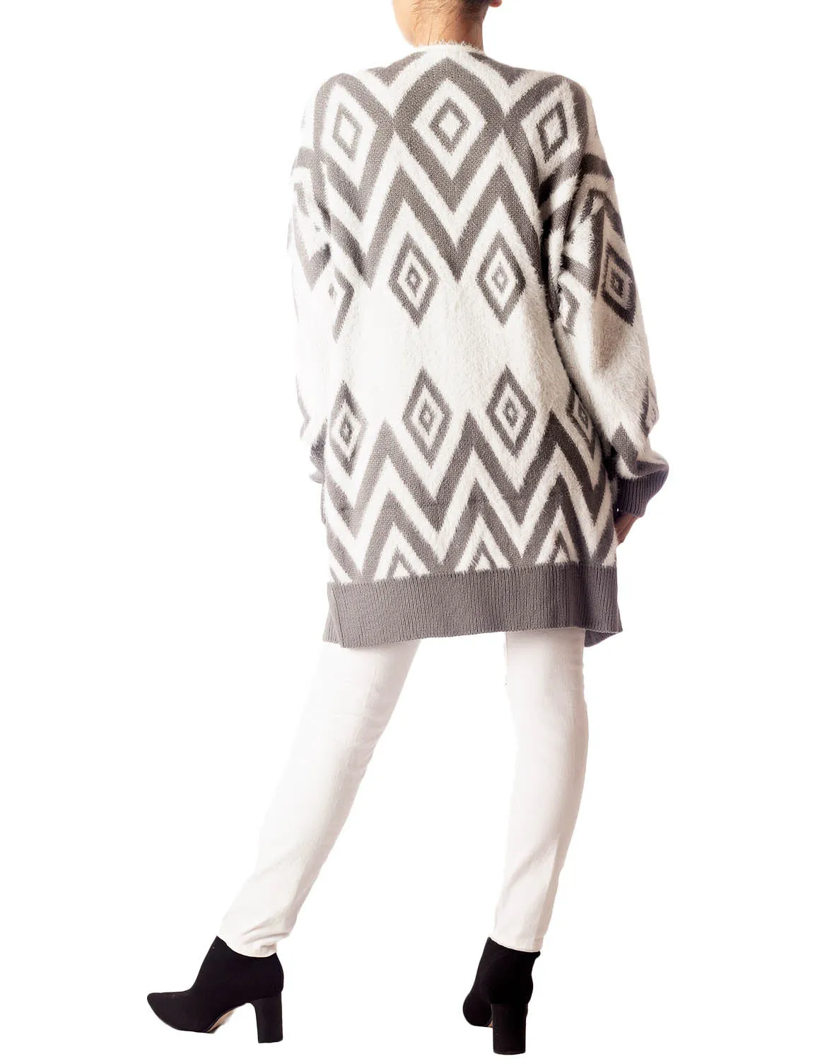 iB-iP Women's Patterned Sweater Loose Oversized Casual Long Sleeve Cardigan