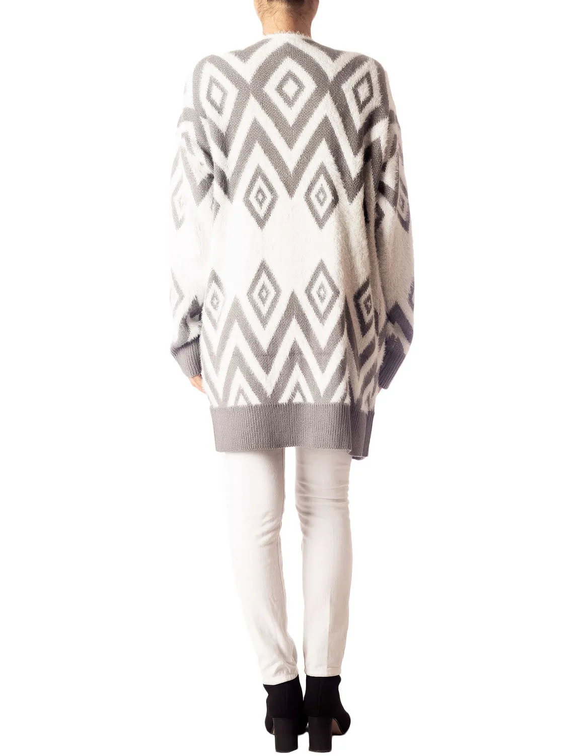 iB-iP Women's Patterned Sweater Loose Oversized Casual Long Sleeve Cardigan