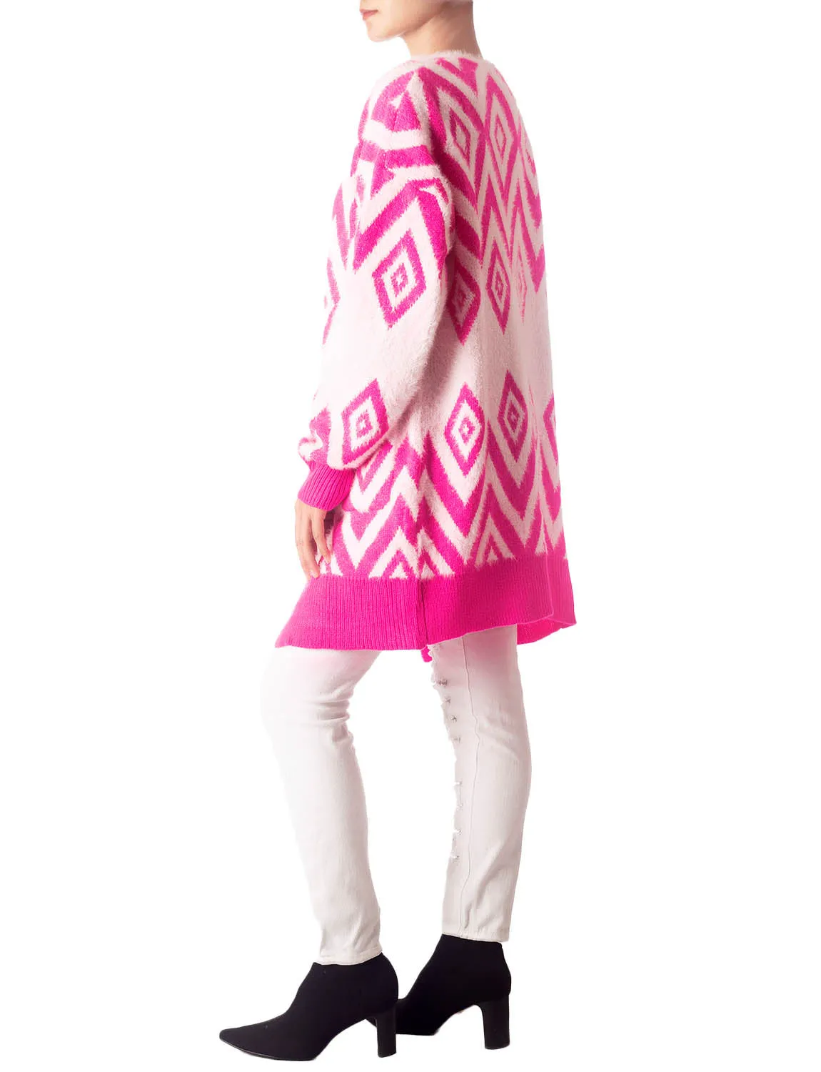 iB-iP Women's Patterned Sweater Loose Oversized Casual Long Sleeve Cardigan