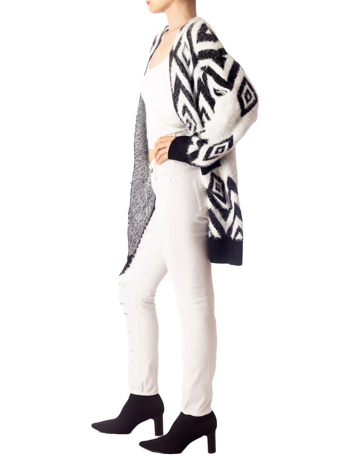 iB-iP Women's Patterned Sweater Loose Oversized Casual Long Sleeve Cardigan