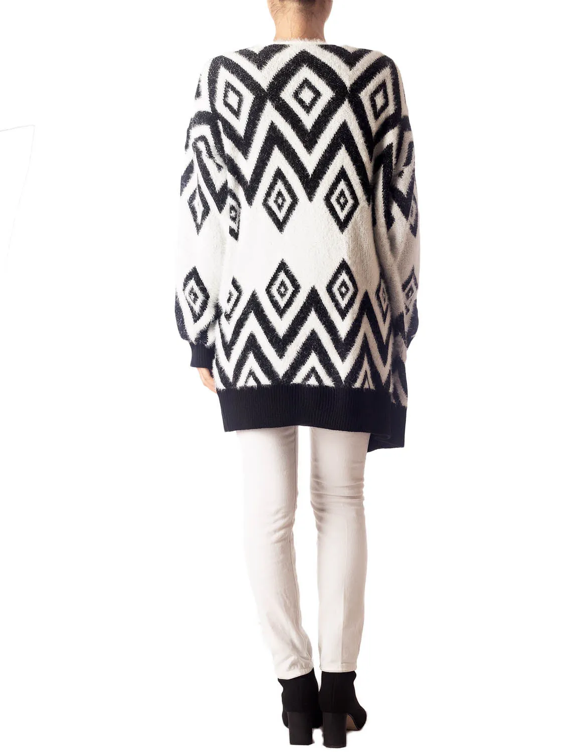 iB-iP Women's Patterned Sweater Loose Oversized Casual Long Sleeve Cardigan