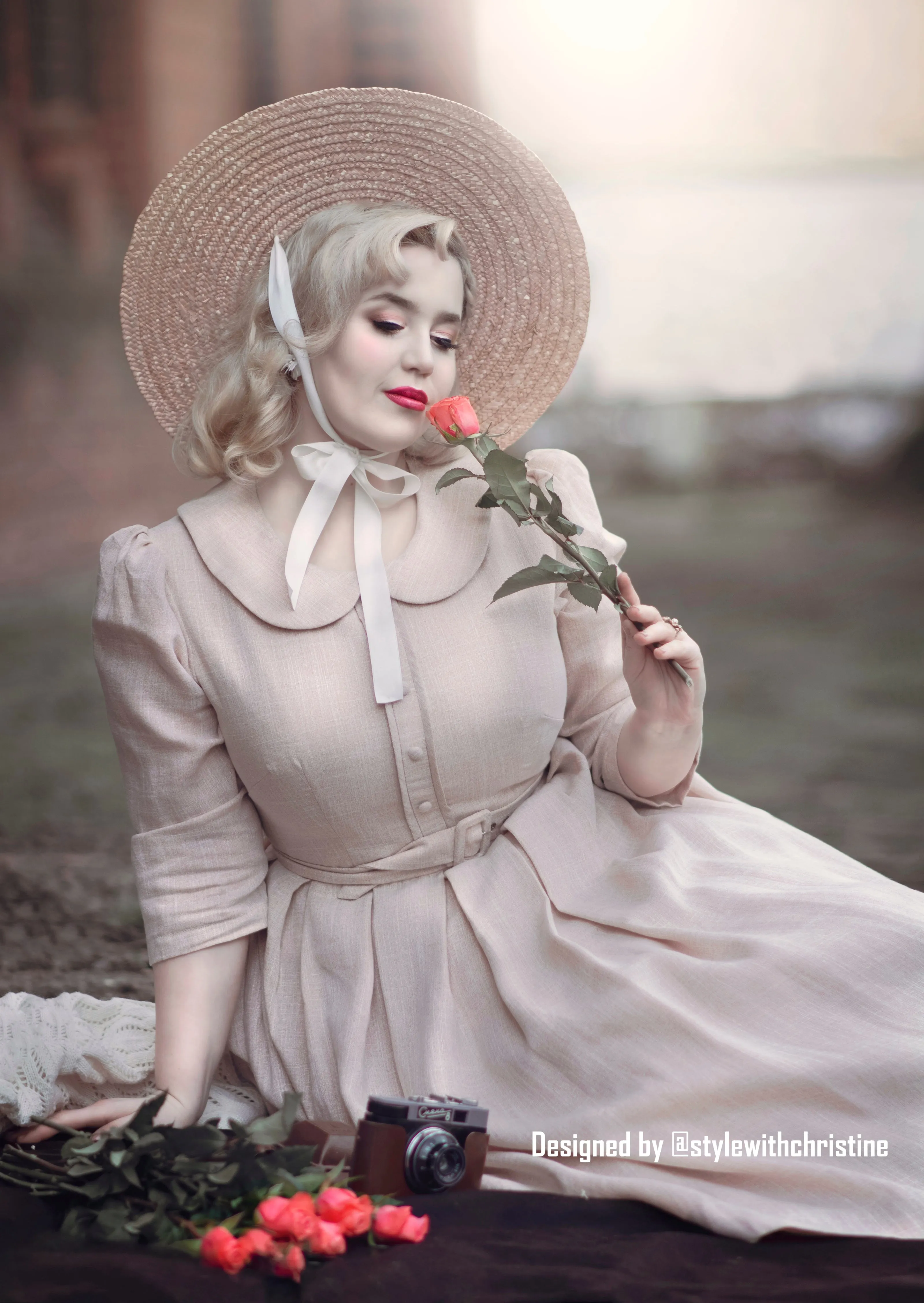 Kennedy Dress in Linen sand pink