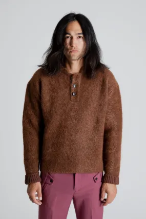 Knitted Chatteris Brushed Polo Sweater - Brown
