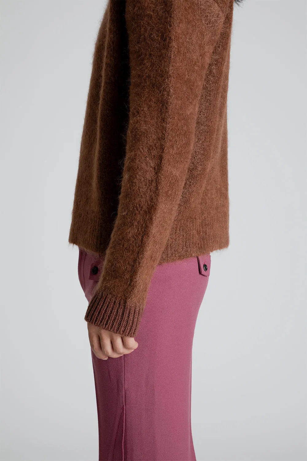 Knitted Chatteris Brushed Polo Sweater - Brown