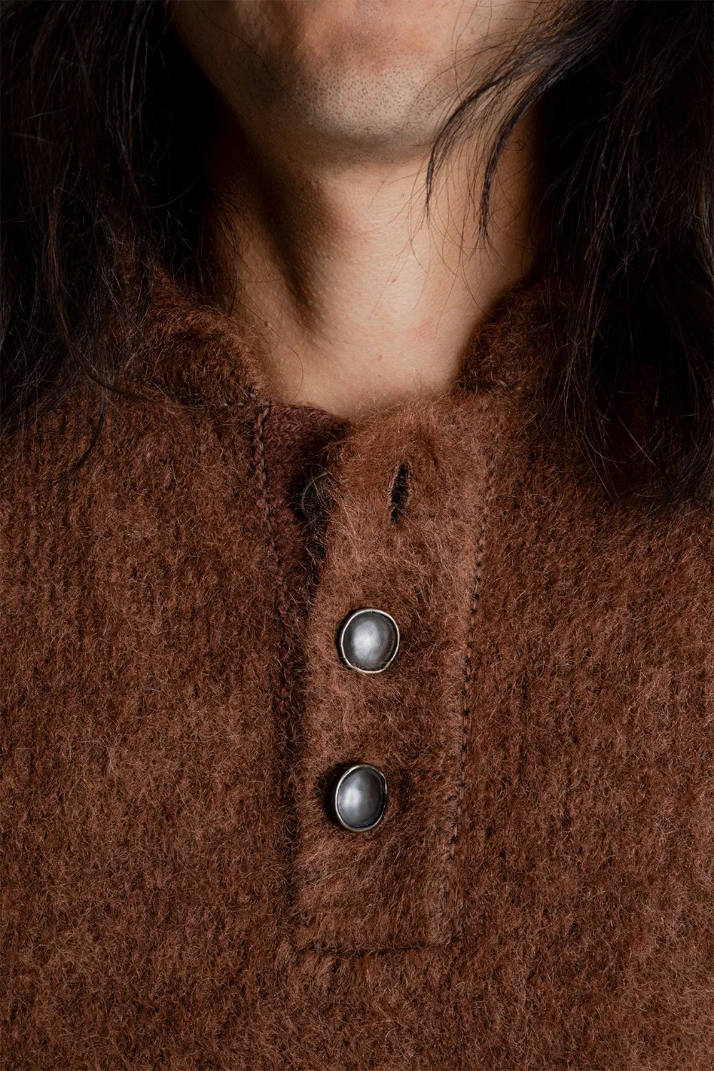 Knitted Chatteris Brushed Polo Sweater - Brown