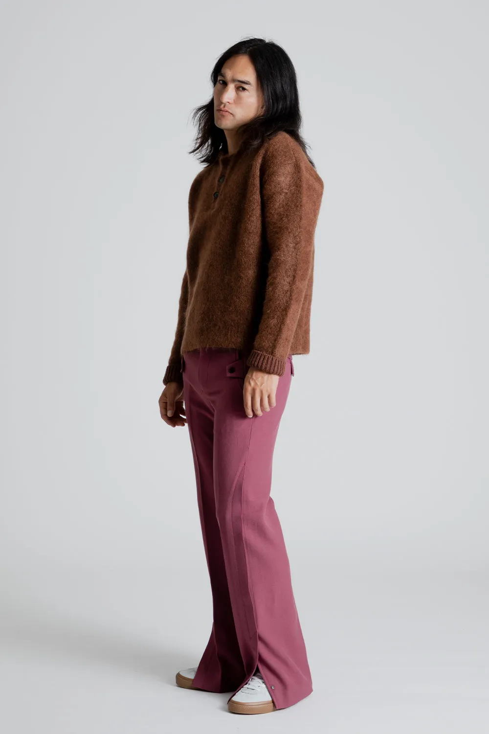 Knitted Chatteris Brushed Polo Sweater - Brown
