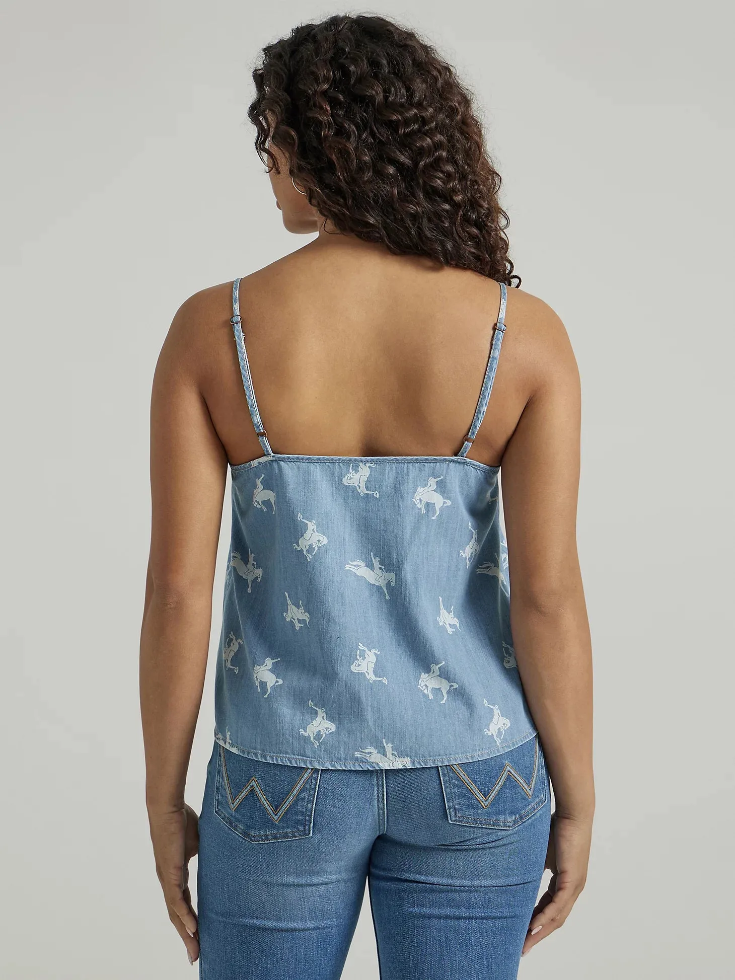 Ladies Wrangler BUTTON FRONT COWGIRL DENIM CAMI IN CHAMBRAY BLUE - 112347174 - FINAL SALE