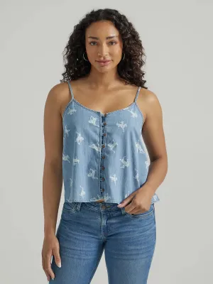 Ladies Wrangler BUTTON FRONT COWGIRL DENIM CAMI IN CHAMBRAY BLUE - 112347174 - FINAL SALE