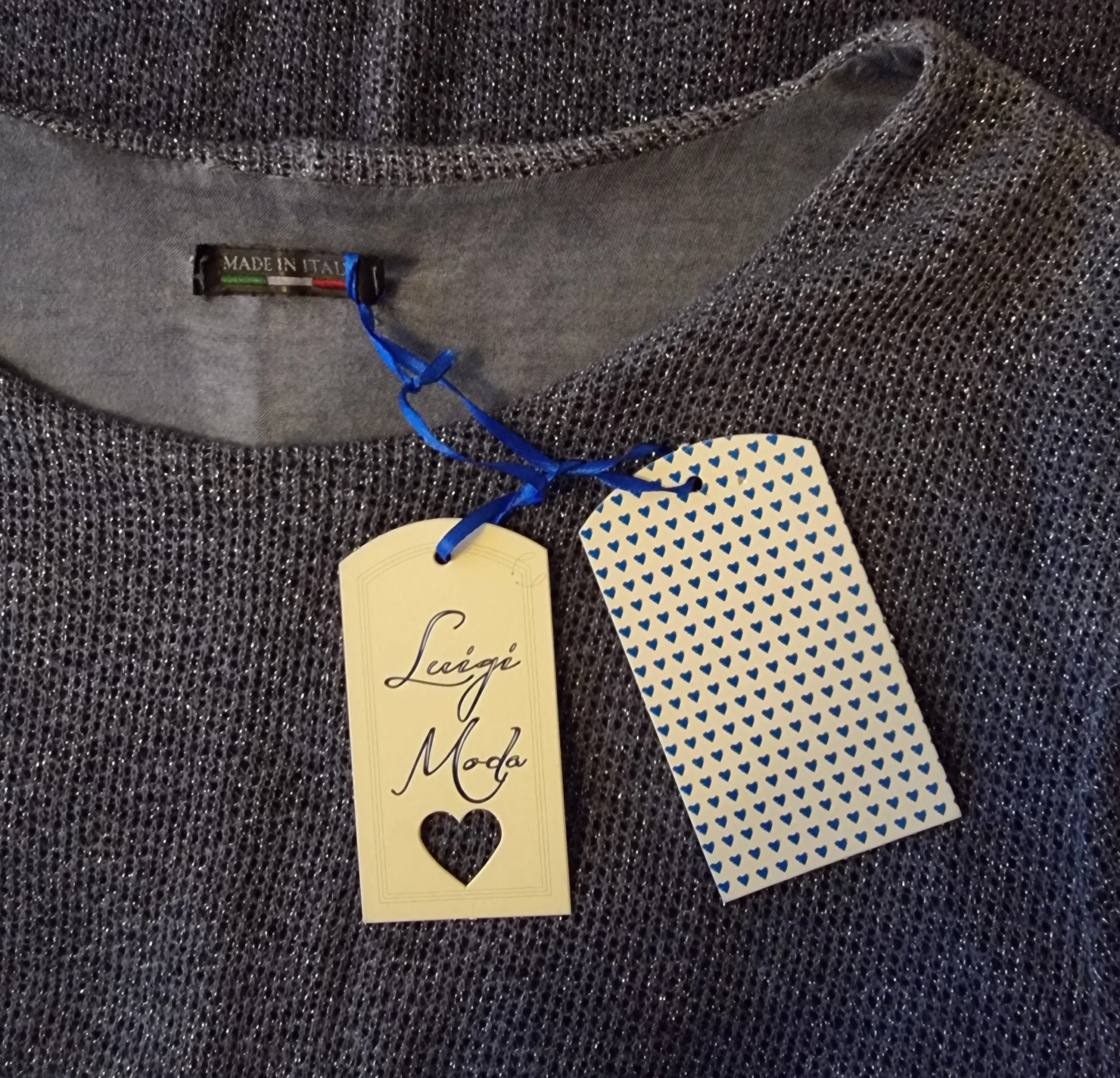 Luigi Moda Blue Grey Glitter Tunic Top UK 16 US 12 EU 44 IT 48