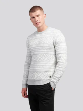 Mens Fairisle Crew Neck in Mid Grey Marl