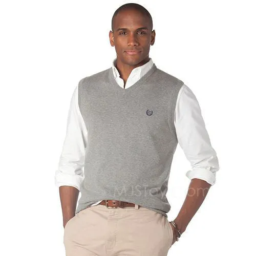 NEW CHAPS Ralph Lauren Men SOLID Classic Fit V-NECK SWEATER VEST M-XL Red/Gray