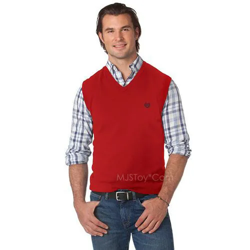 NEW CHAPS Ralph Lauren Men SOLID Classic Fit V-NECK SWEATER VEST M-XL Red/Gray
