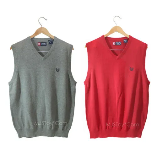 NEW CHAPS Ralph Lauren Men SOLID Classic Fit V-NECK SWEATER VEST M-XL Red/Gray