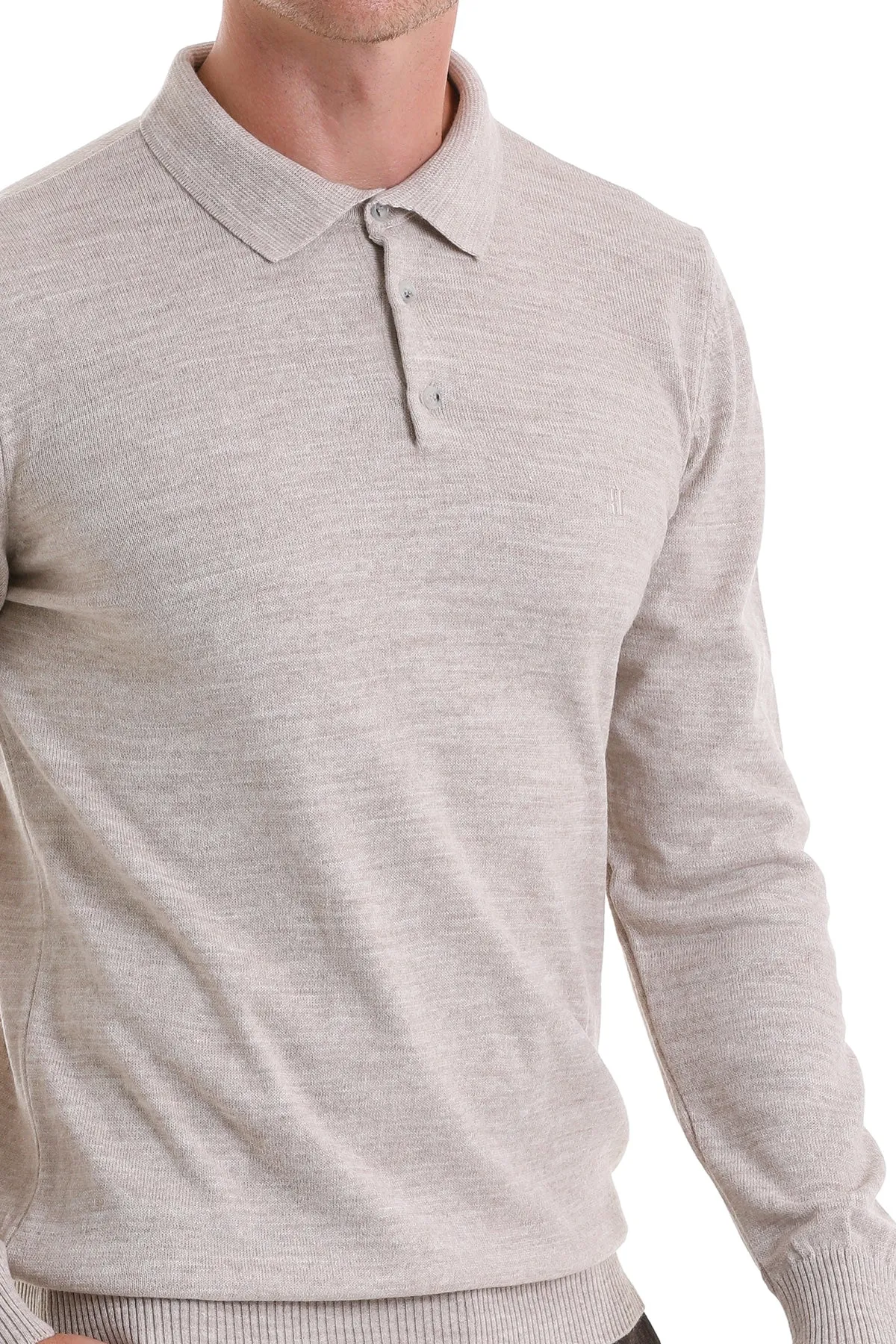 Regular Fit Beige Polo Sweater