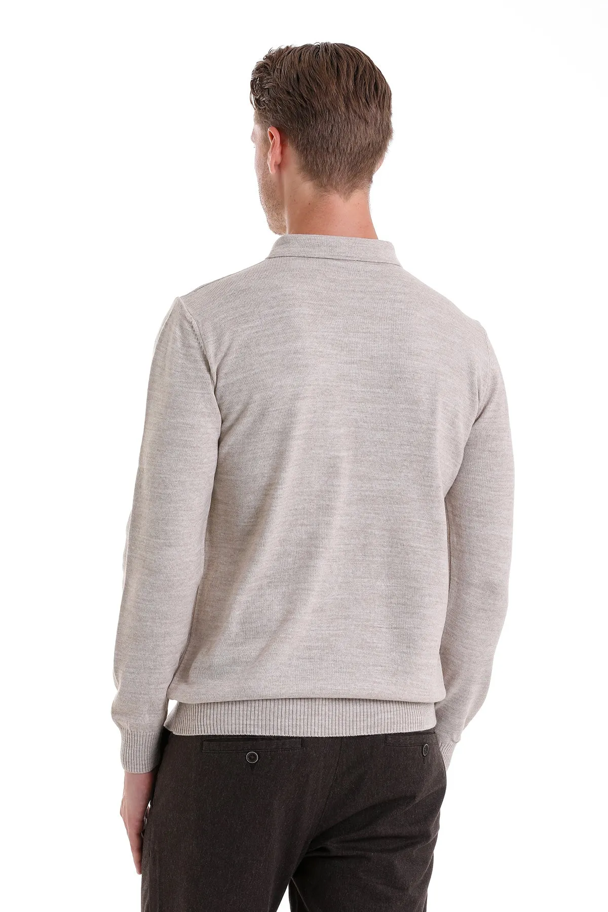 Regular Fit Beige Polo Sweater
